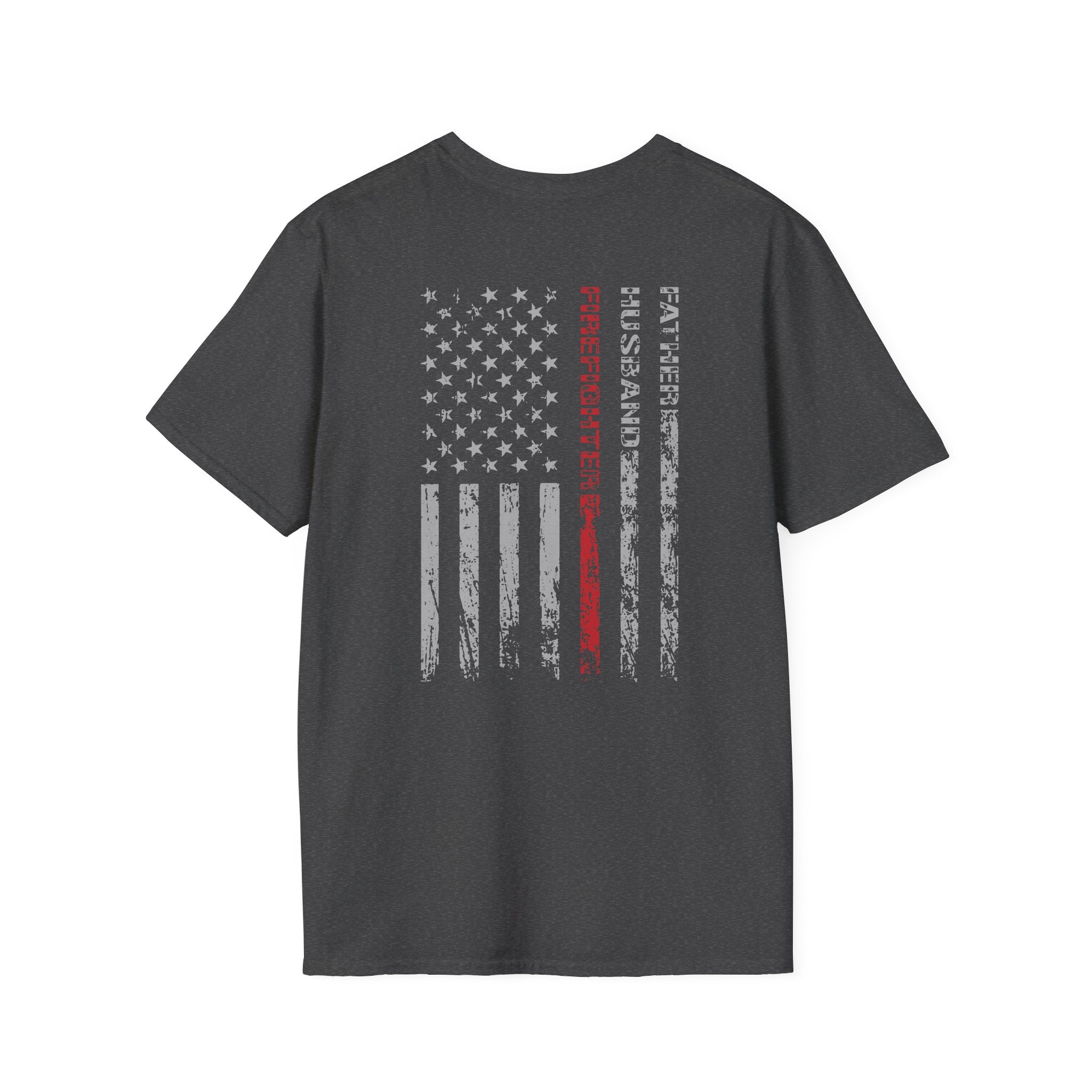Firefighter Dad US Flag - Unisex Softstyle T-Shirt