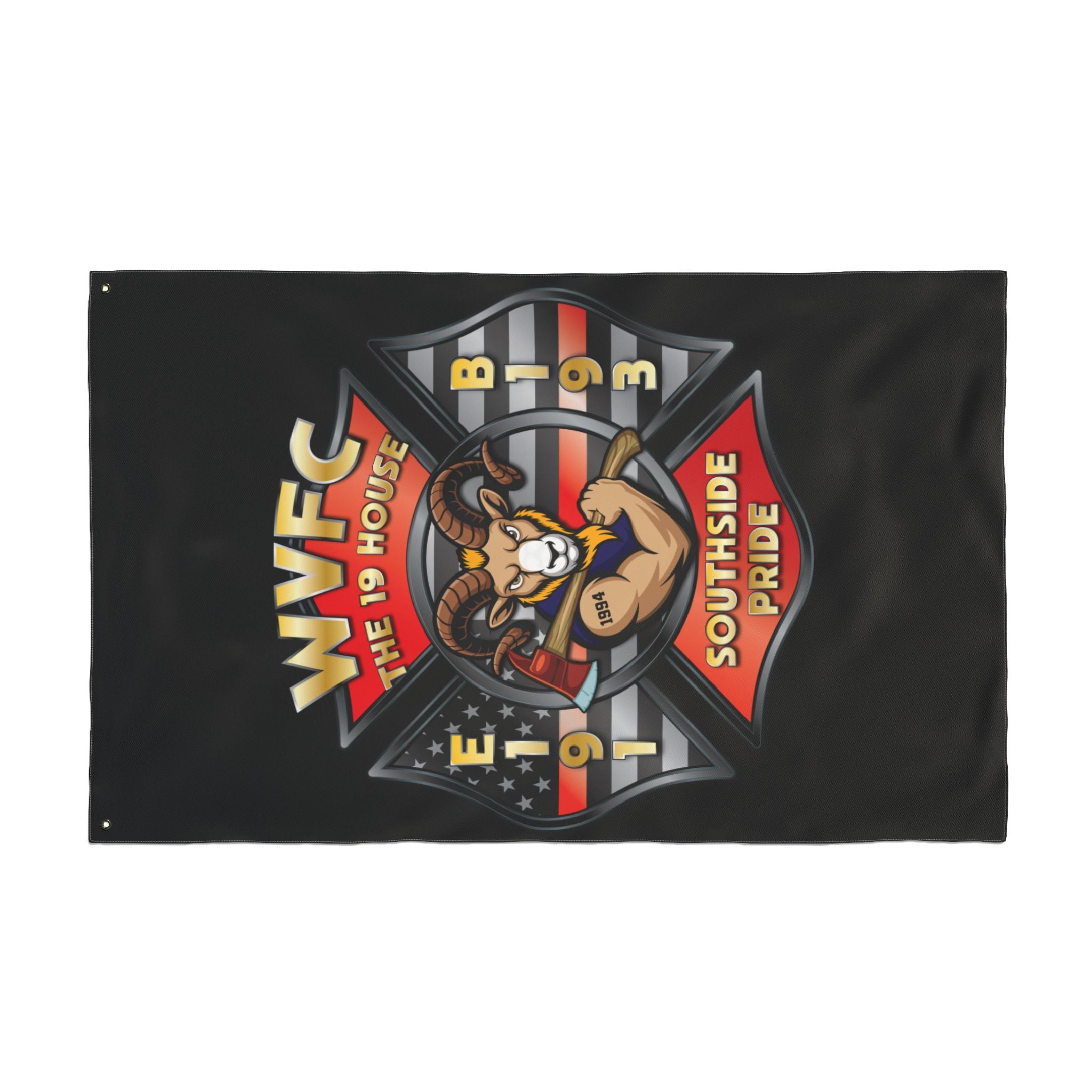 WVFC Goat Vertical - Black Double Sided Flag