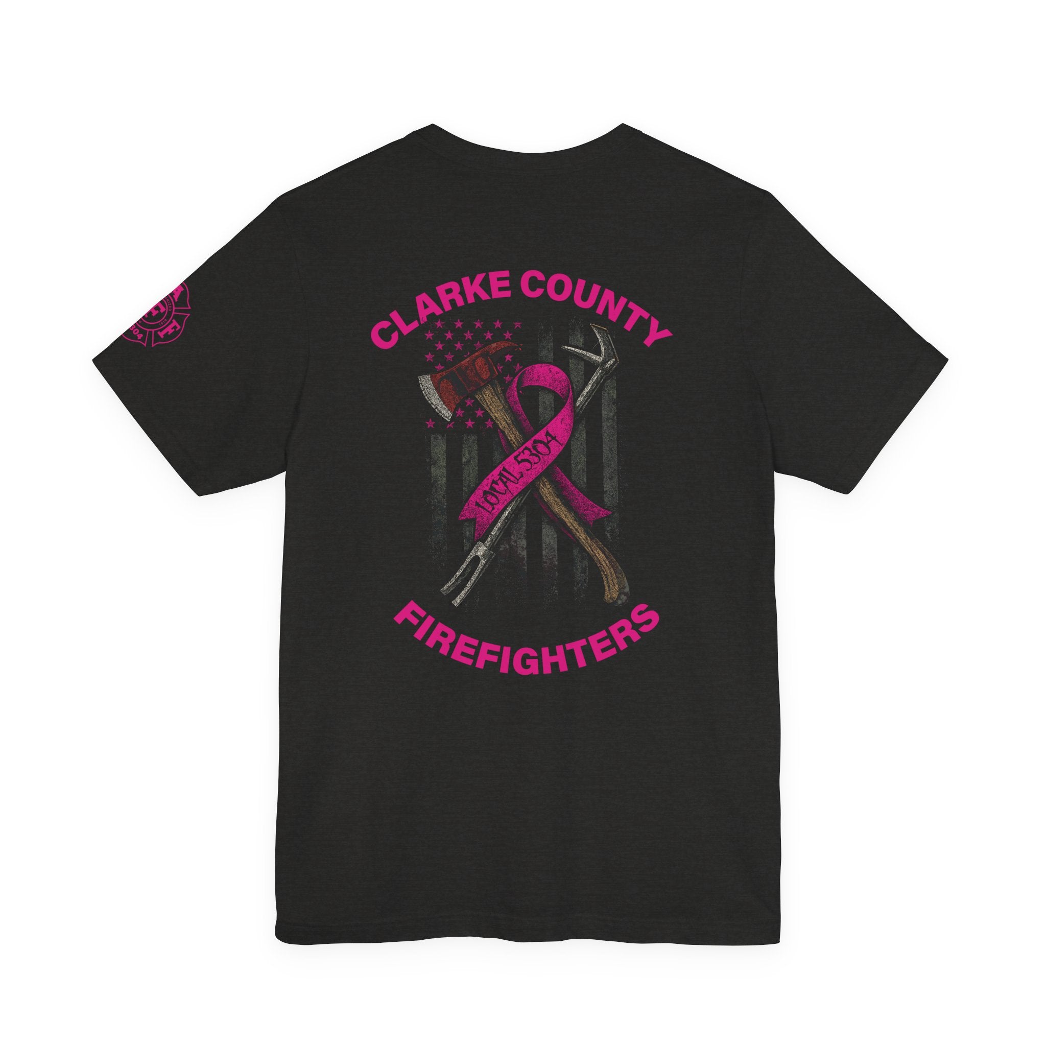 Clarke County Patch Fire Breast Cancer Dark Shirt (Portion of Proceeds go to Local 5304) - Bella+Canvas Soft Jersey Cotton Unisex Tee
