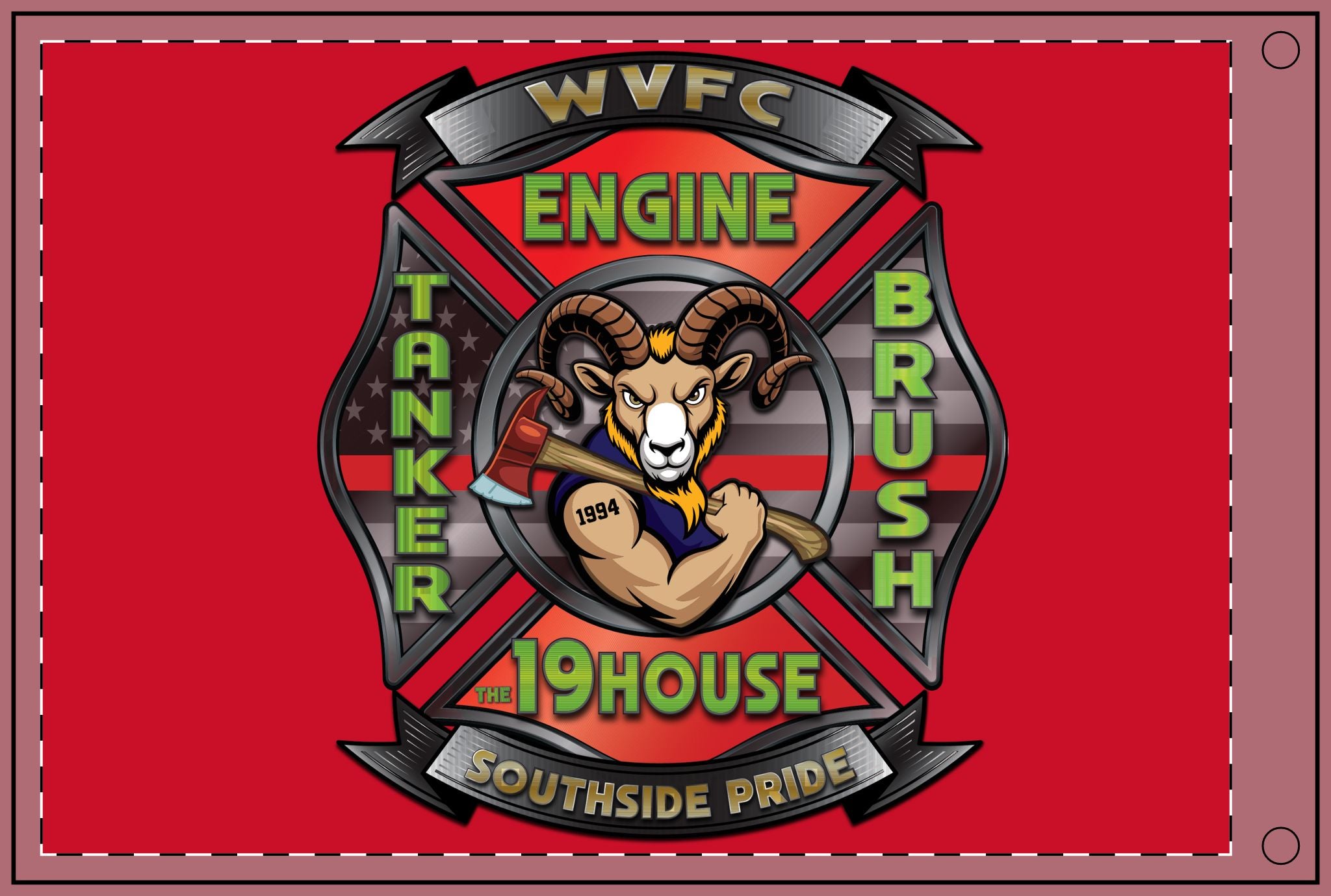 WVFC Goat Logo 2 - Red Double Sided Flag