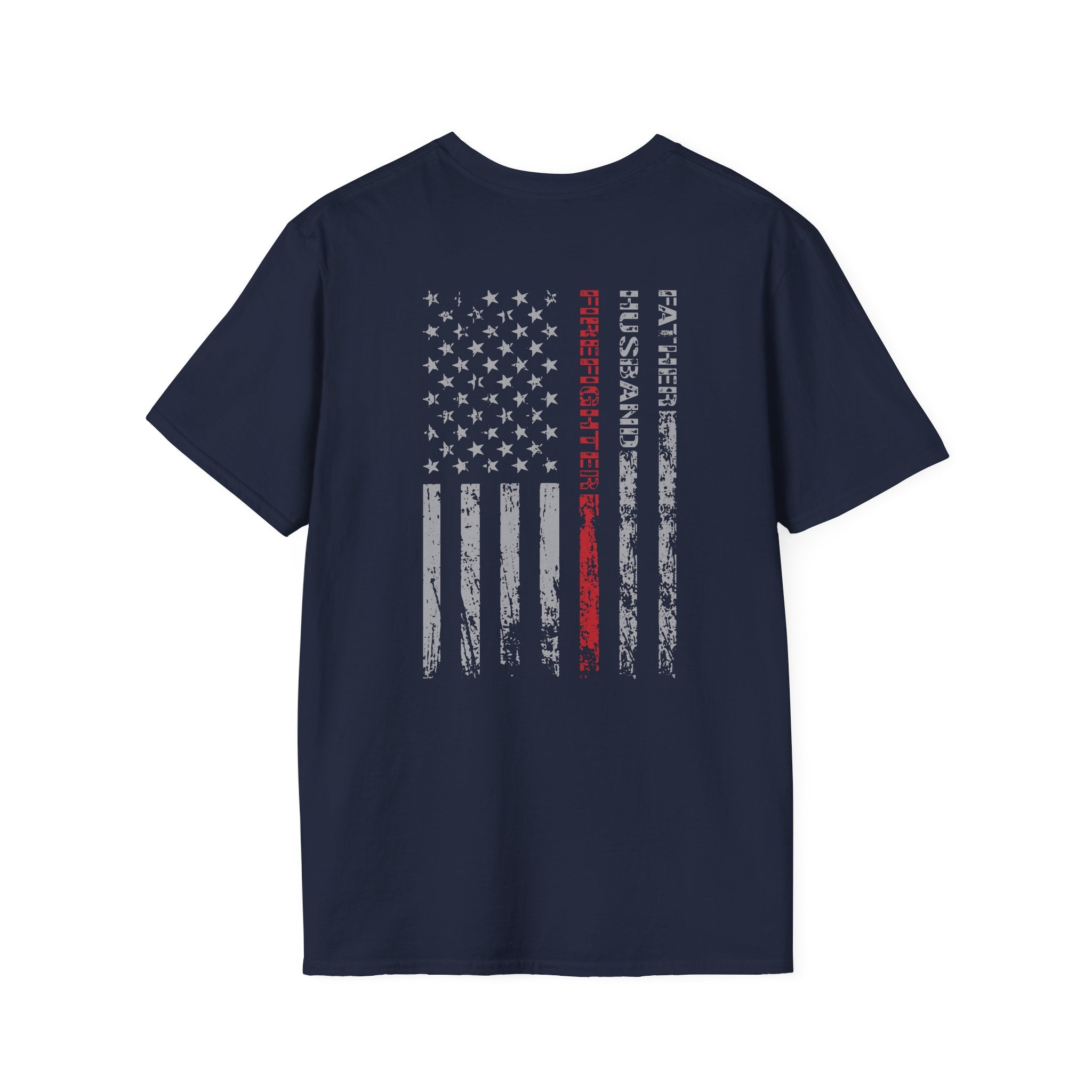 Firefighter Dad US Flag - Unisex Softstyle T-Shirt