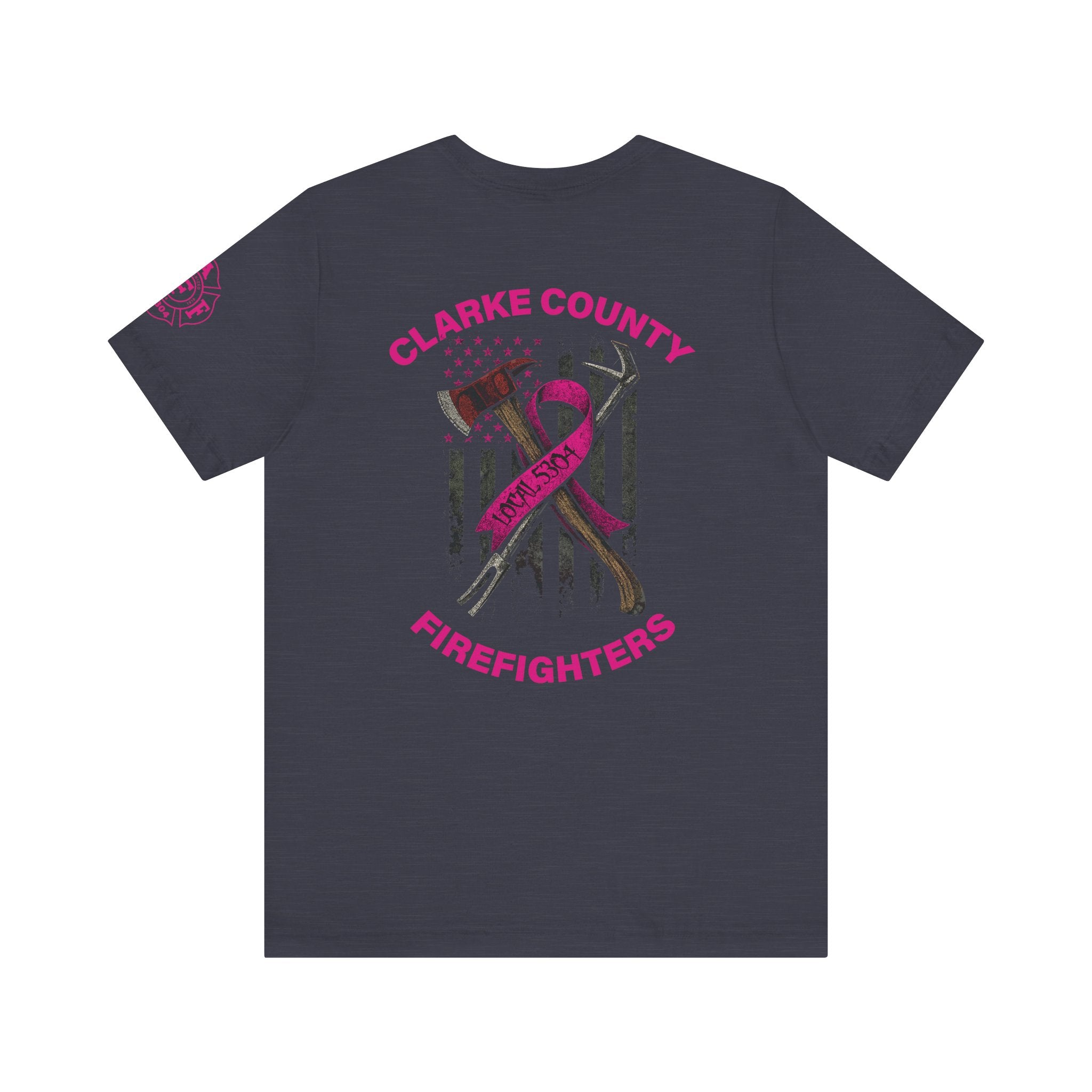 Clarke County Patch Fire Breast Cancer Dark Shirt (Portion of Proceeds go to Local 5304) - Bella+Canvas Soft Jersey Cotton Unisex Tee