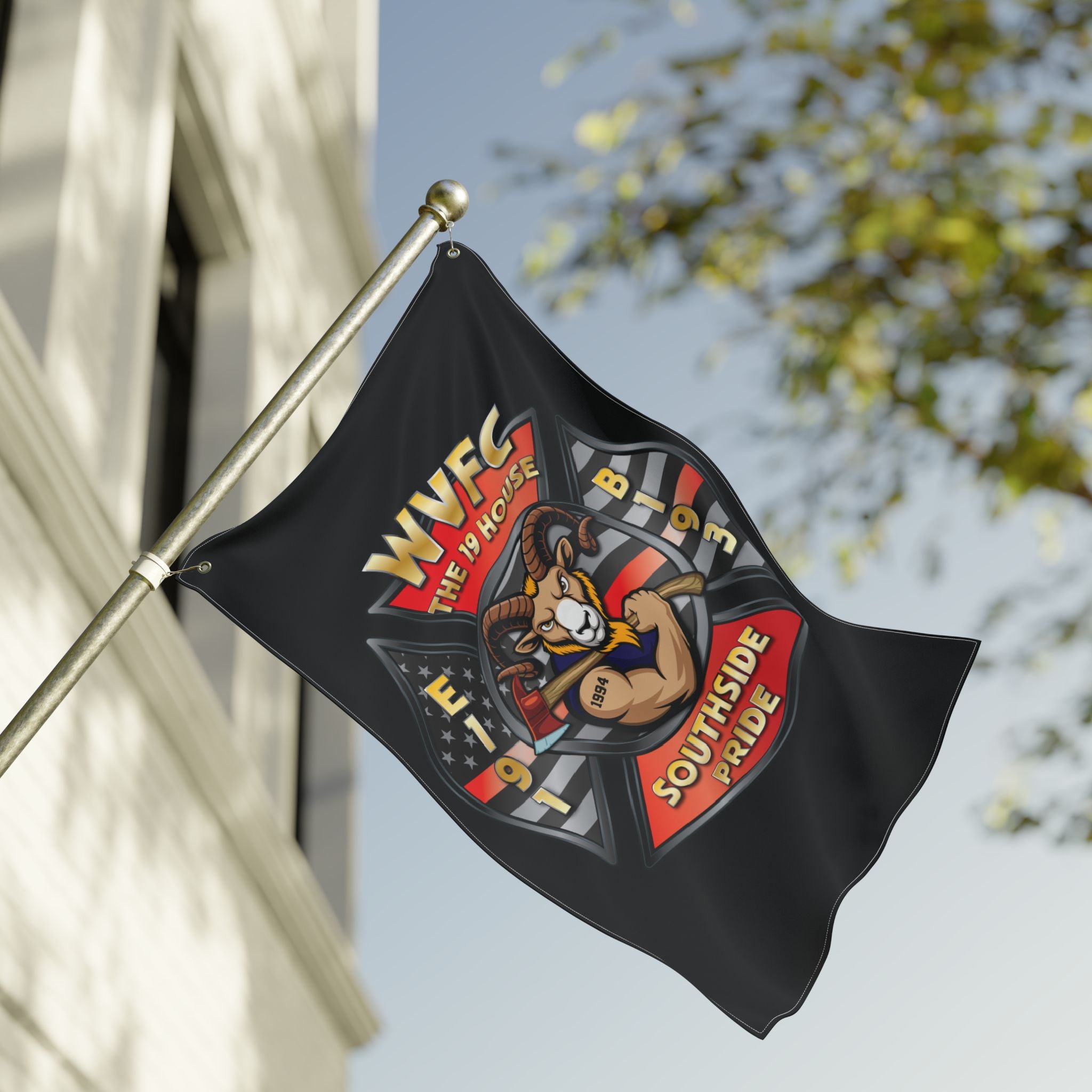 WVFC Goat Vertical - Black Double Sided Flag