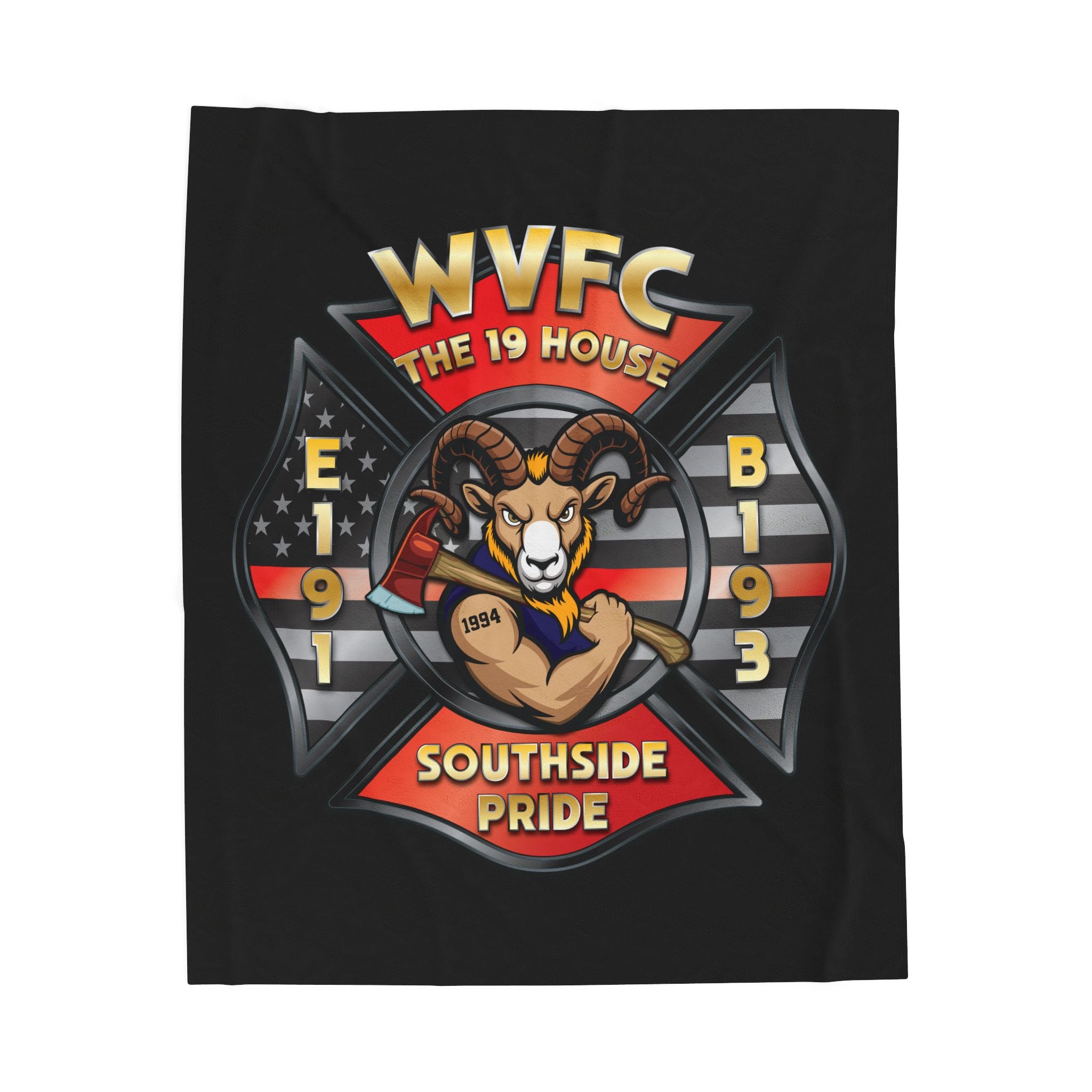WVFC Goat Logo 1 - Black Velveteen Plush Blanket