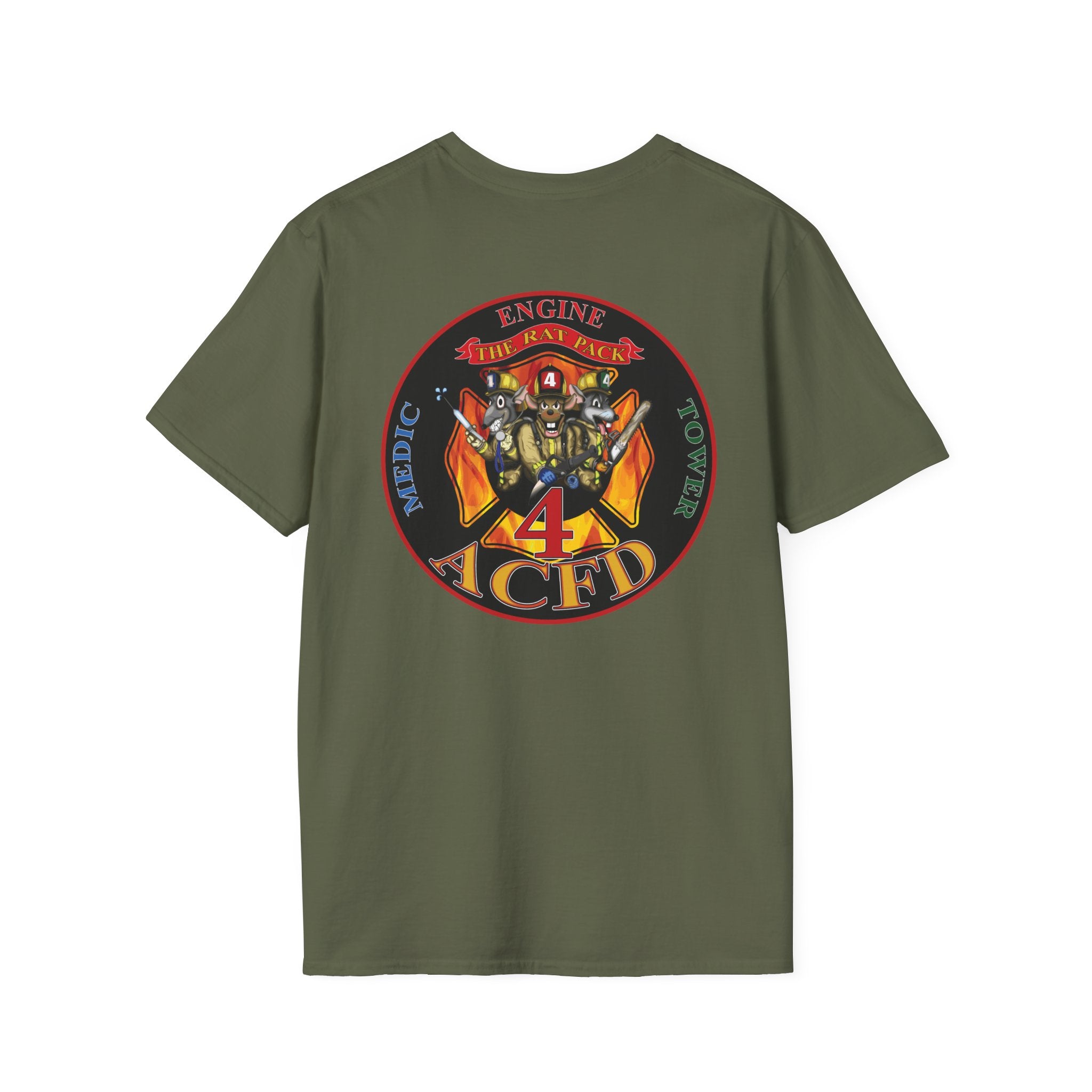 Station 4 acfd clover front/RatPack back - Gildan Soft Cotton Softstyle T-Shirt