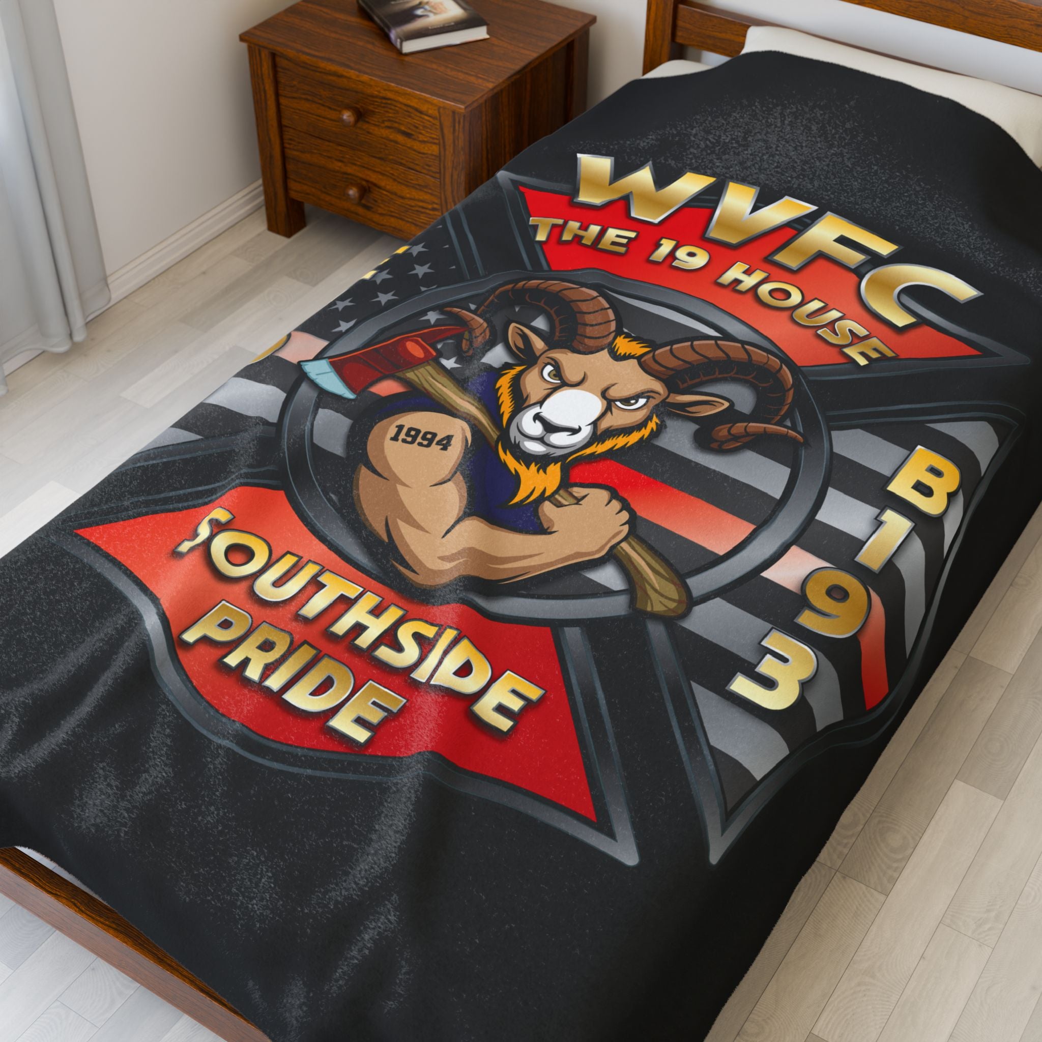 WVFC Goat Logo 1 - Black Velveteen Plush Blanket