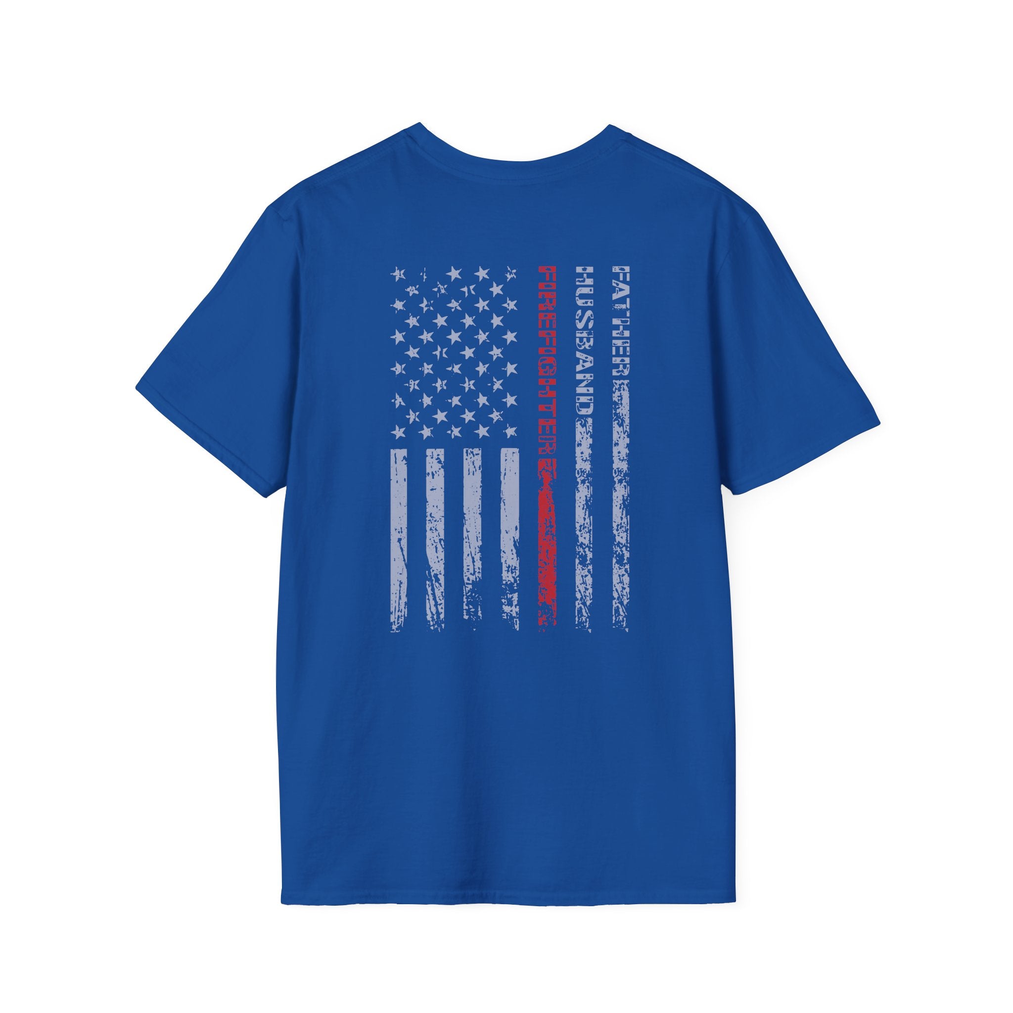 Firefighter Dad US Flag - Unisex Softstyle T-Shirt