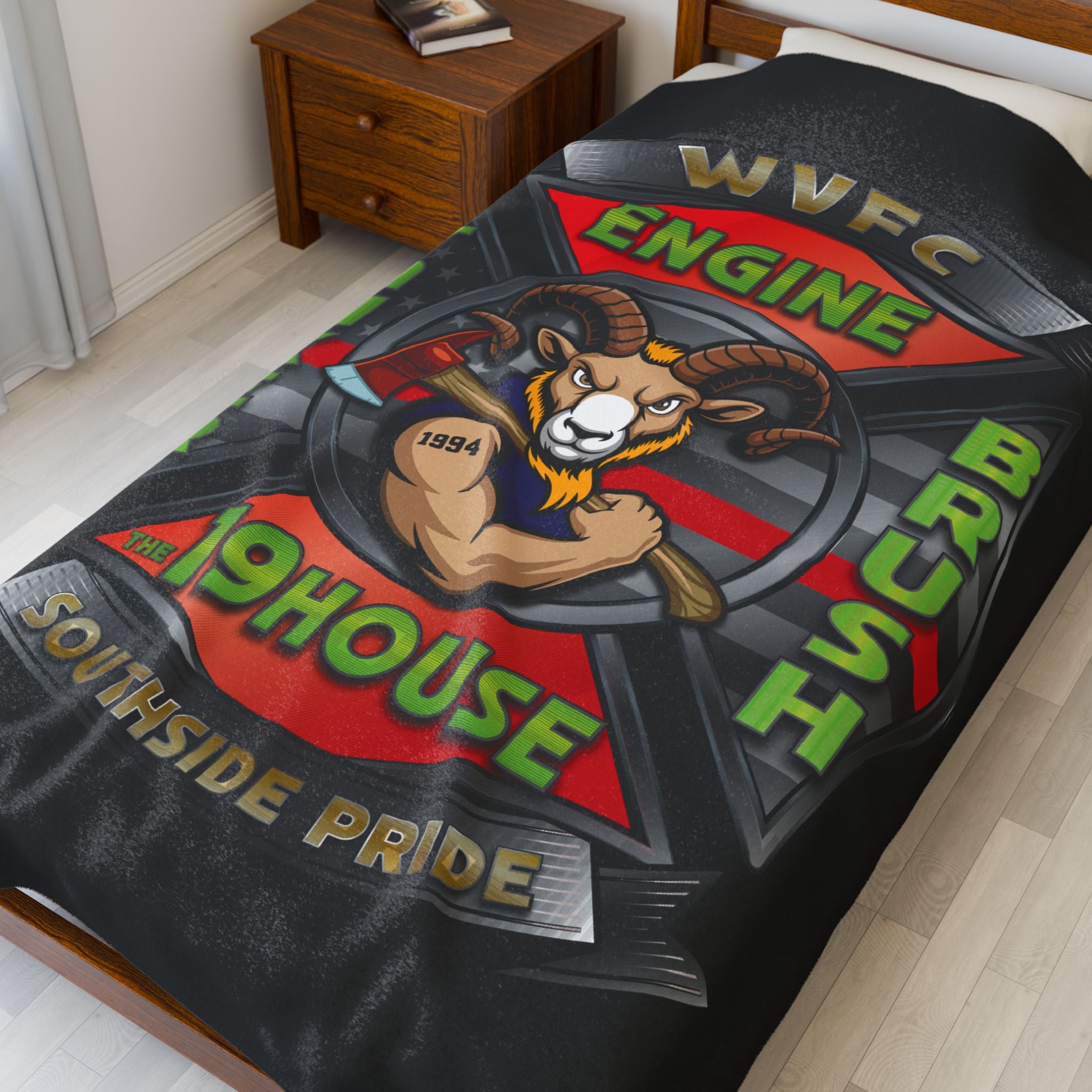 WVFC Goat Logo 2 - Black Velveteen Plush Blanket