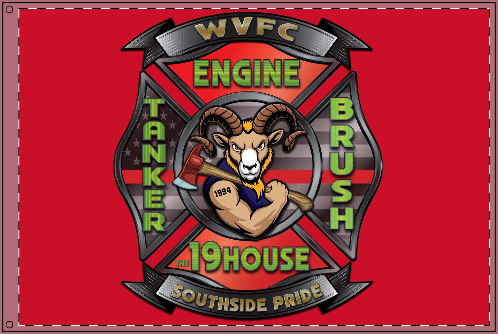 WVFC Goat Logo 2 - Red Double Sided Flag
