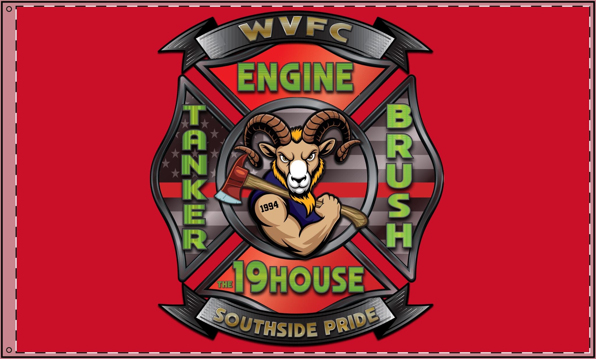 WVFC Goat Logo 2 - Red Double Sided Flag