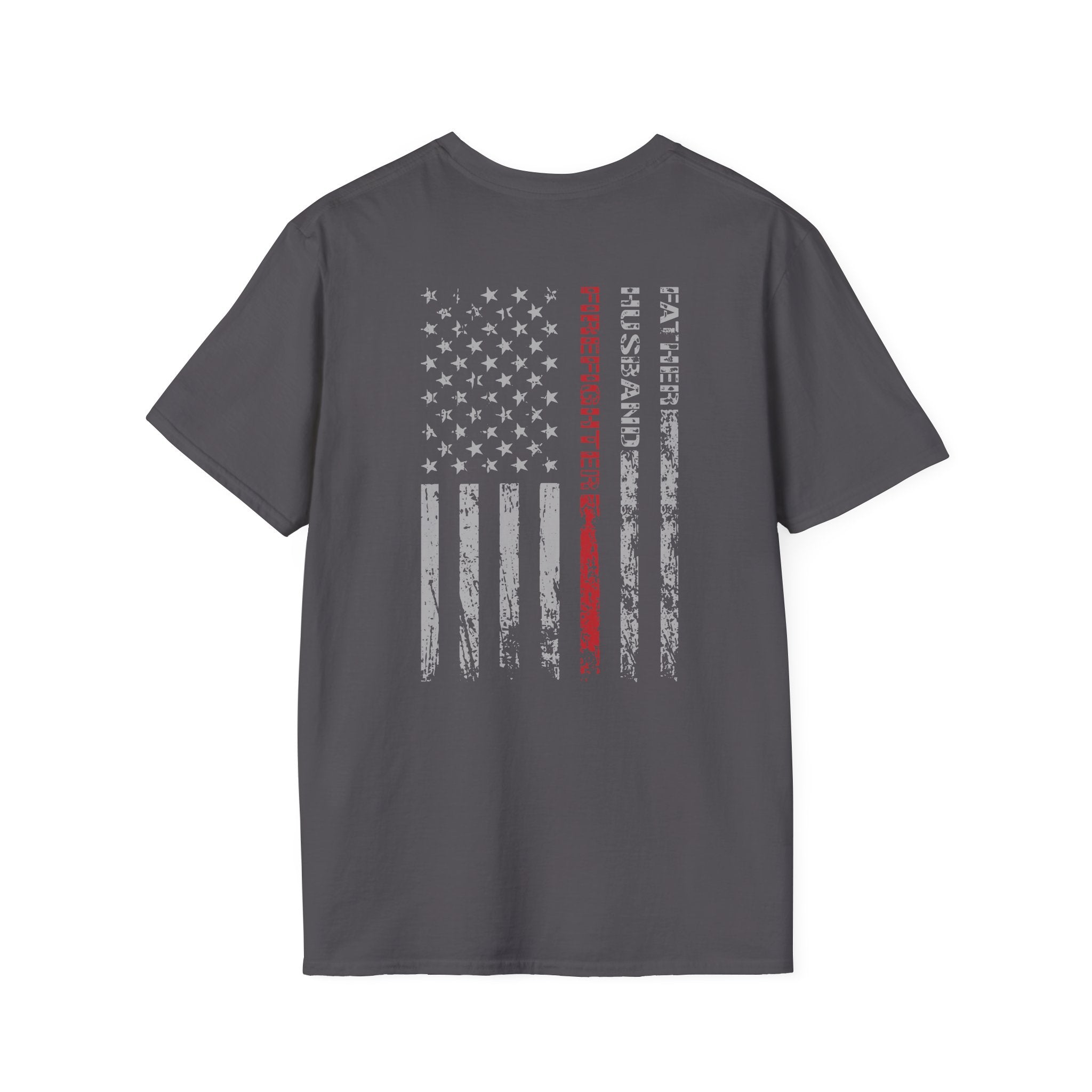 Firefighter Dad US Flag - Unisex Softstyle T-Shirt
