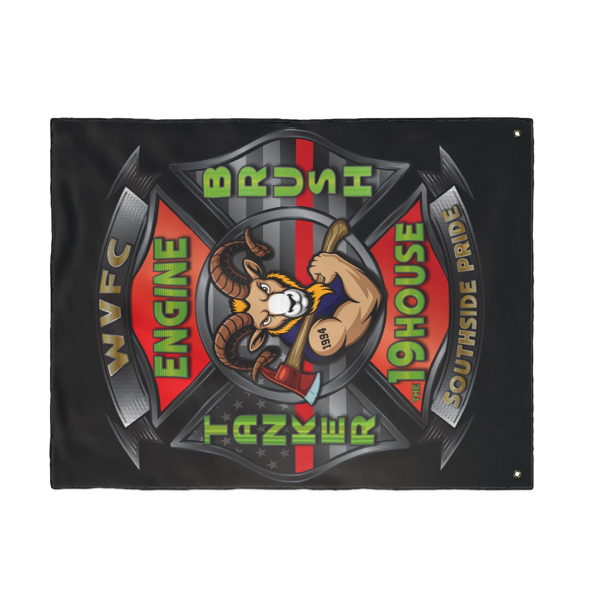 WVFC Goat Logo 2 Vertical - Black Double Sided Flag