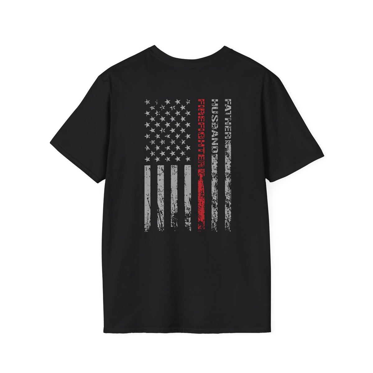 Firefighter Dad US Flag - Unisex Softstyle T-Shirt