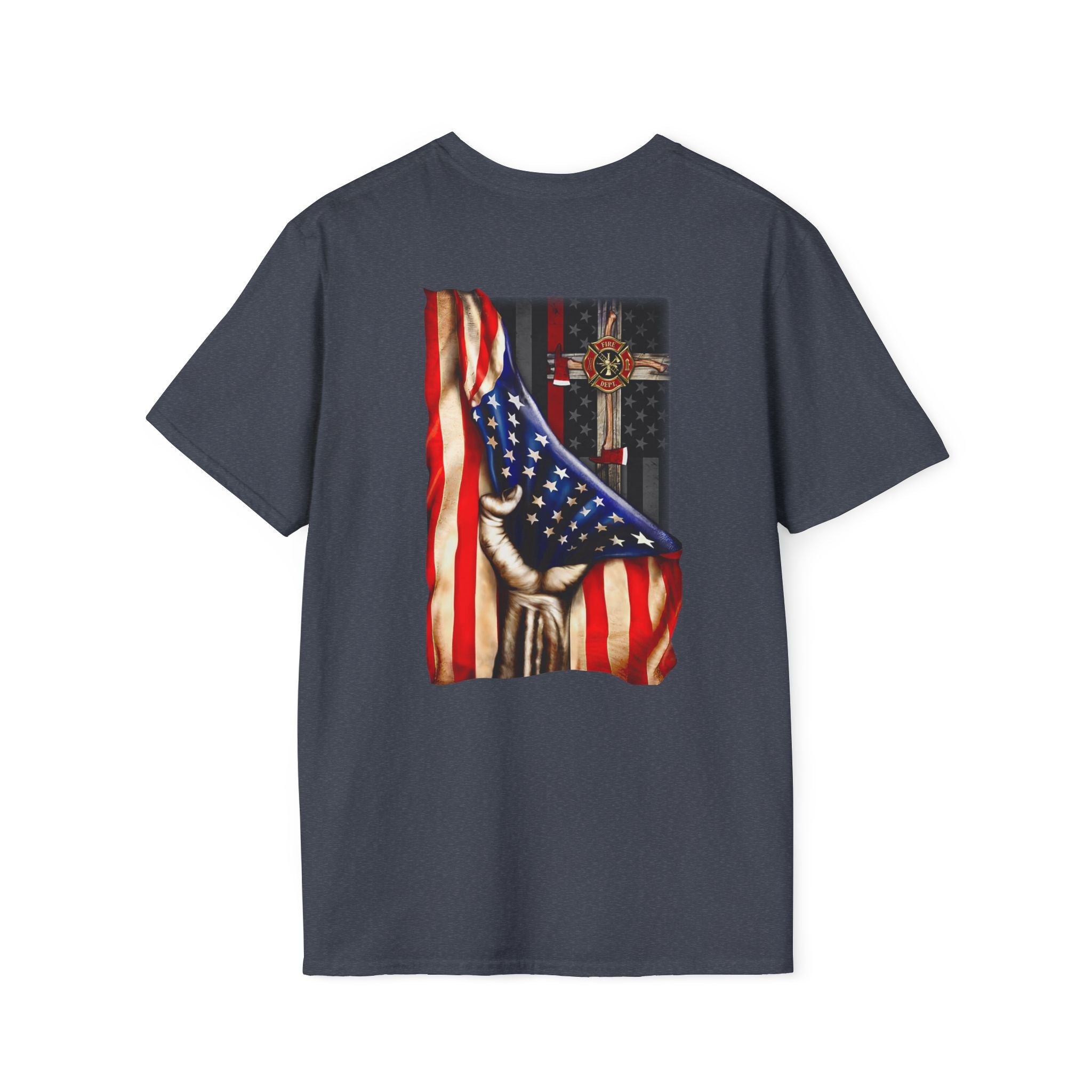 Firefighter US Flag Christian - Unisex Softstyle T-Shirt