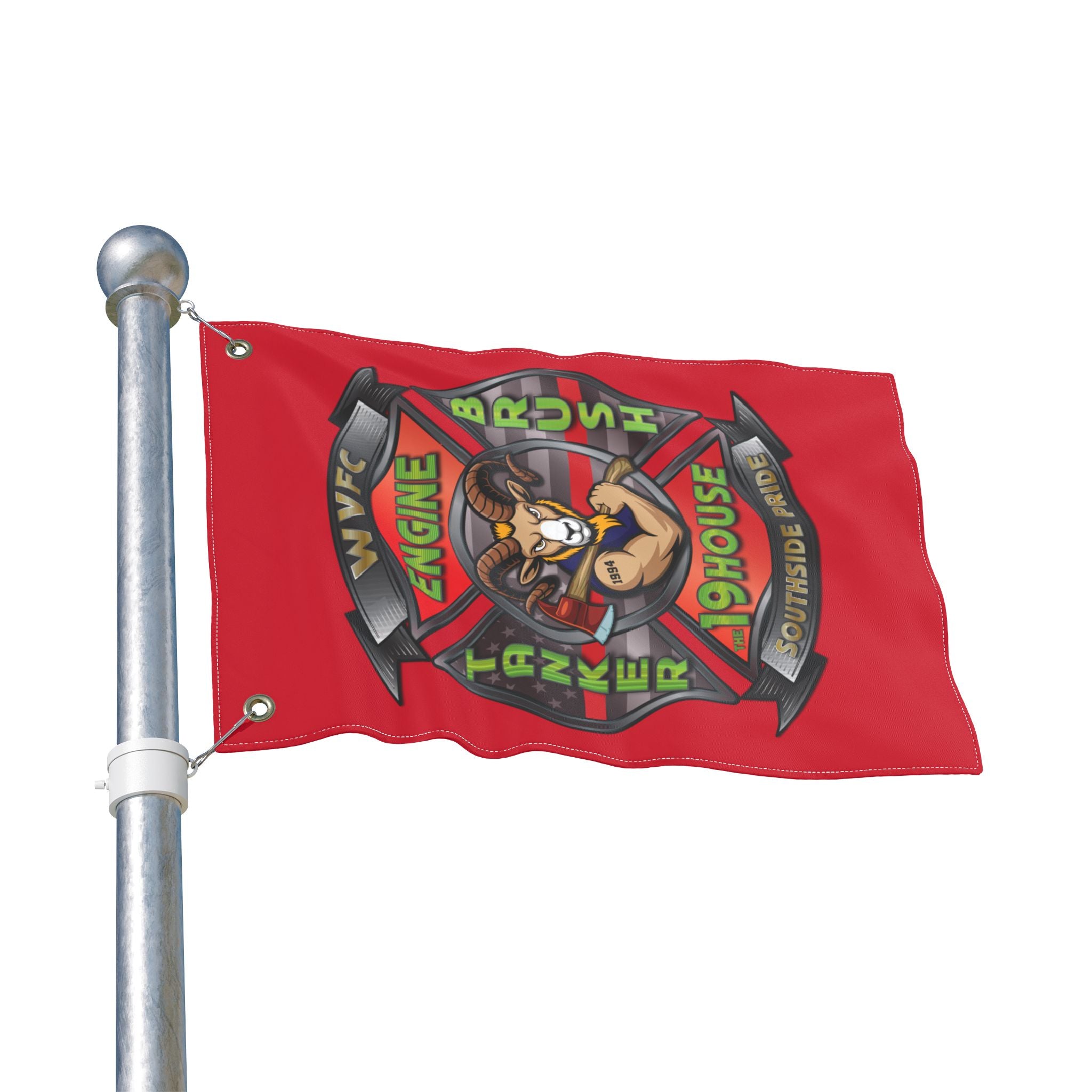 WVFC Goat Logo 2 Vertical - Red Double Sided Flag