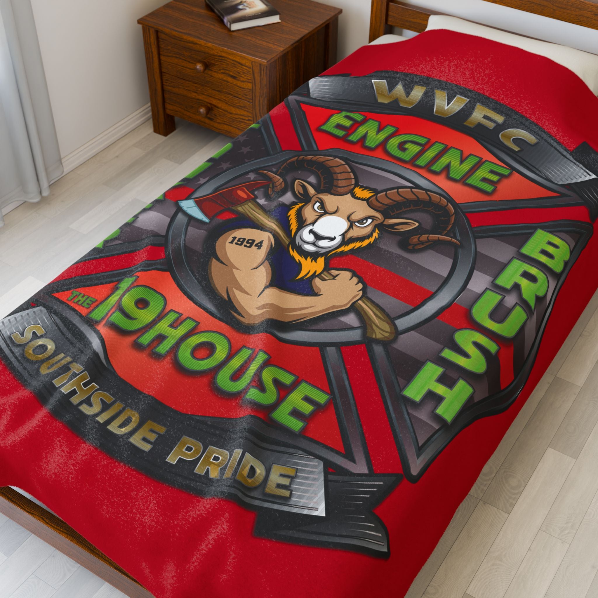 WVFC Goat Logo 2 -Red Velveteen Plush Blanket