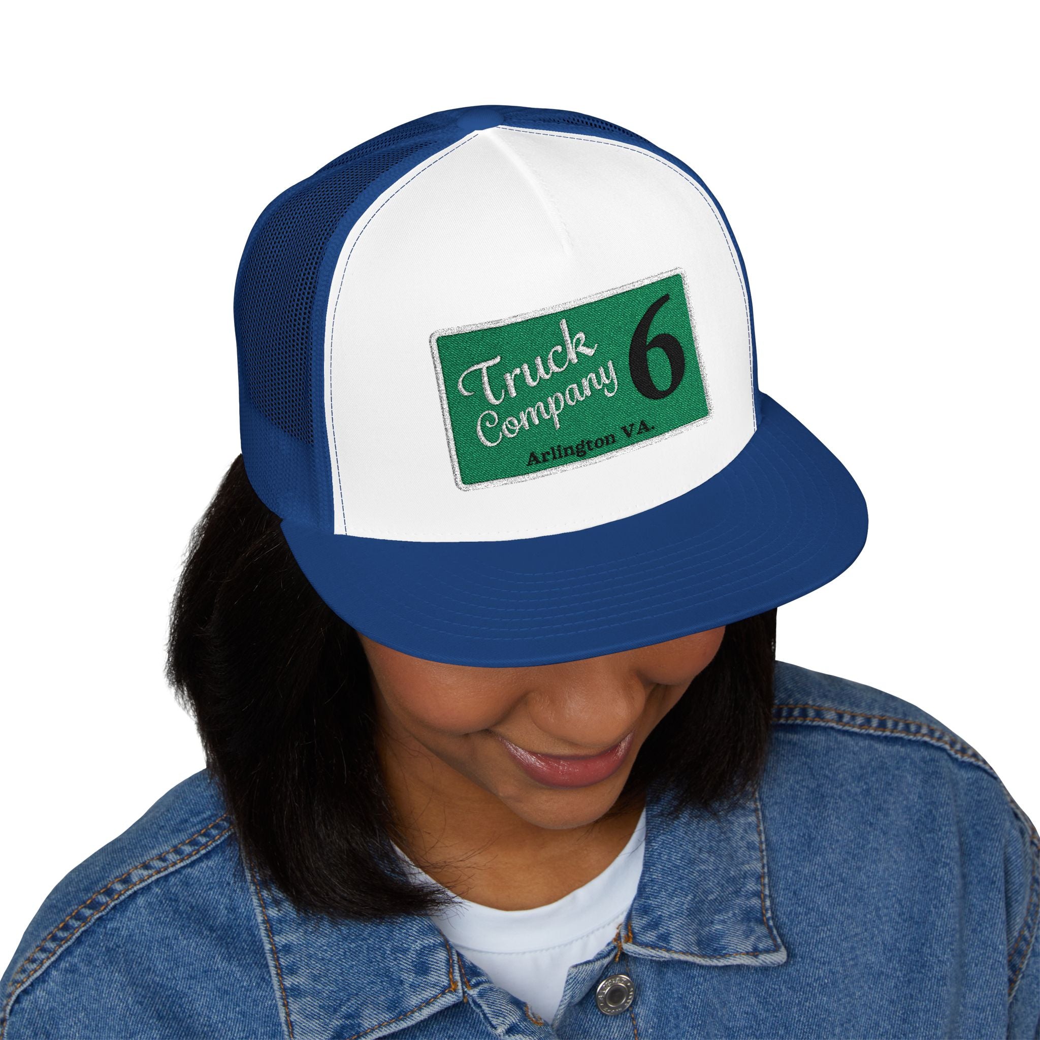 Arlington Truck Company 6 white border - 5 Panel Trucker Cap (Embroidery)