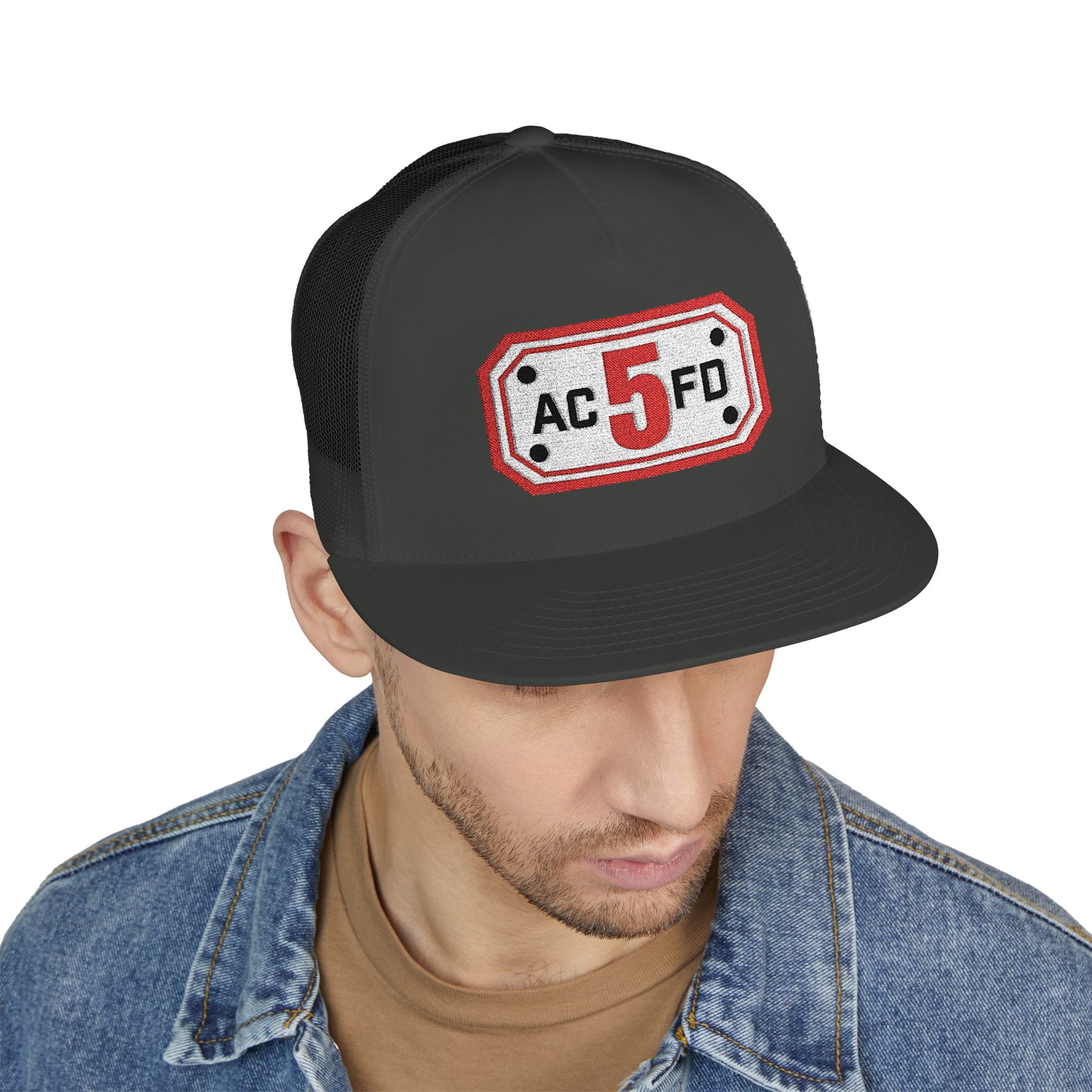 Arlington Engine 5 (requested different style hat) - 5 Panel Trucker Cap (Embroidery)