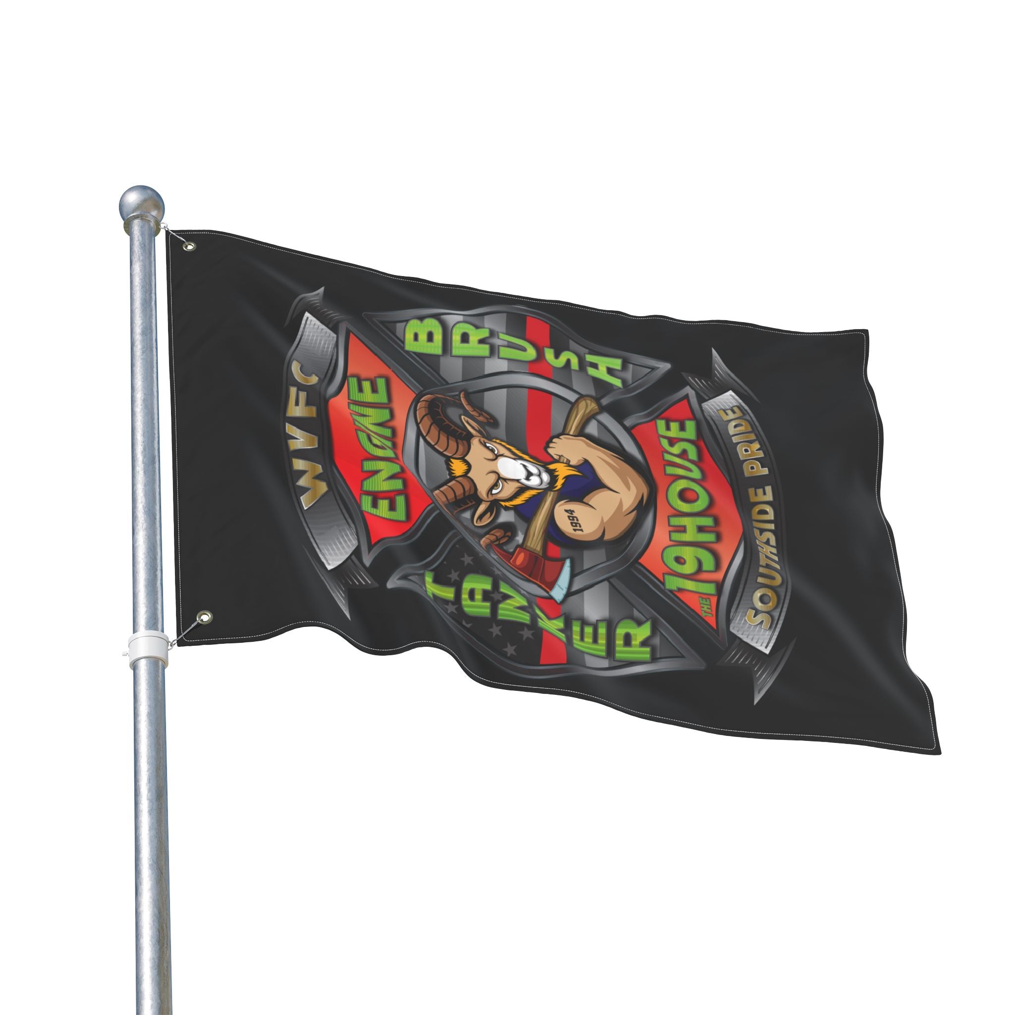 WVFC Goat Logo 2 Vertical - Black Double Sided Flag