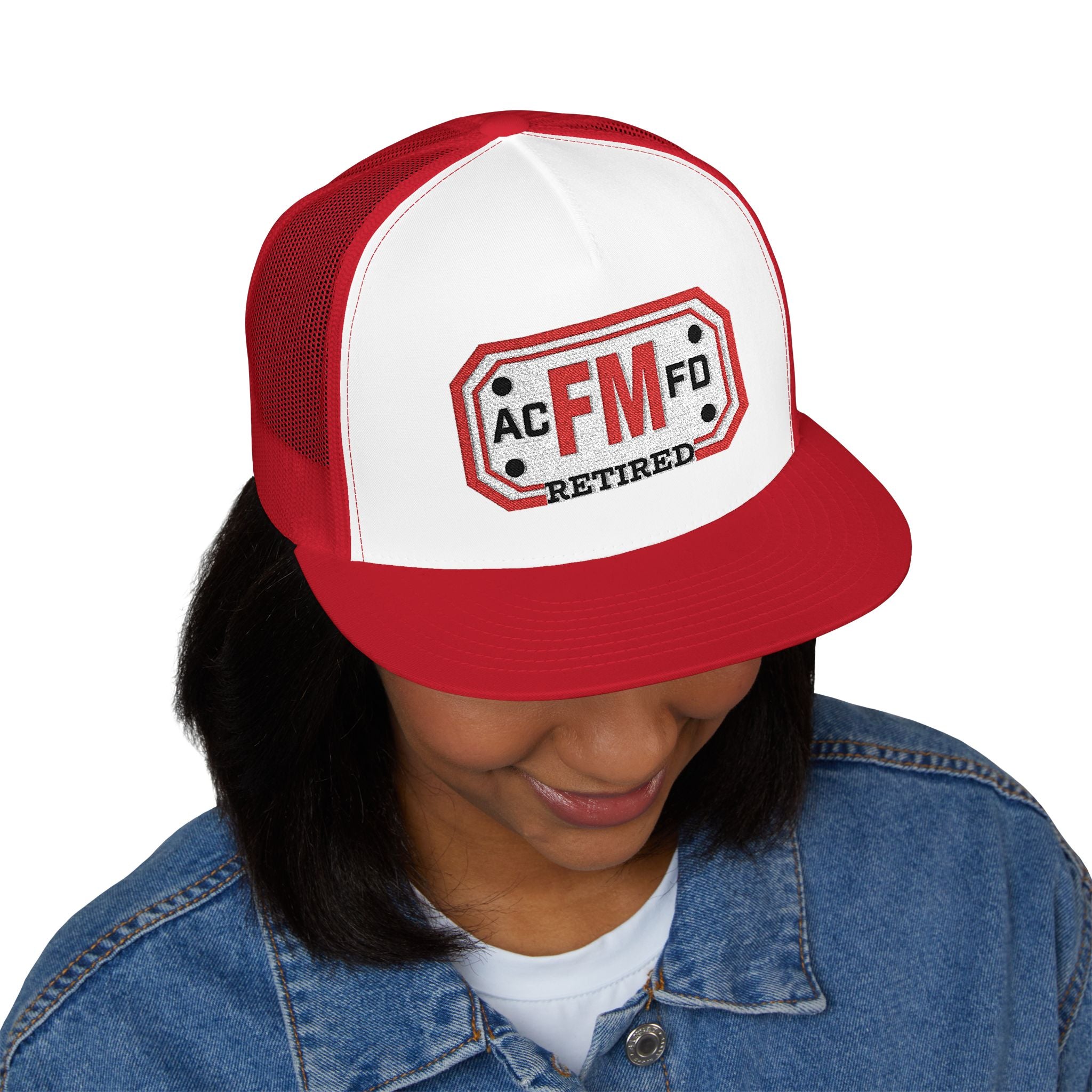 Retired Arlington Fire Marshal Red - 5 Panel Trucker Cap (Embroidery)