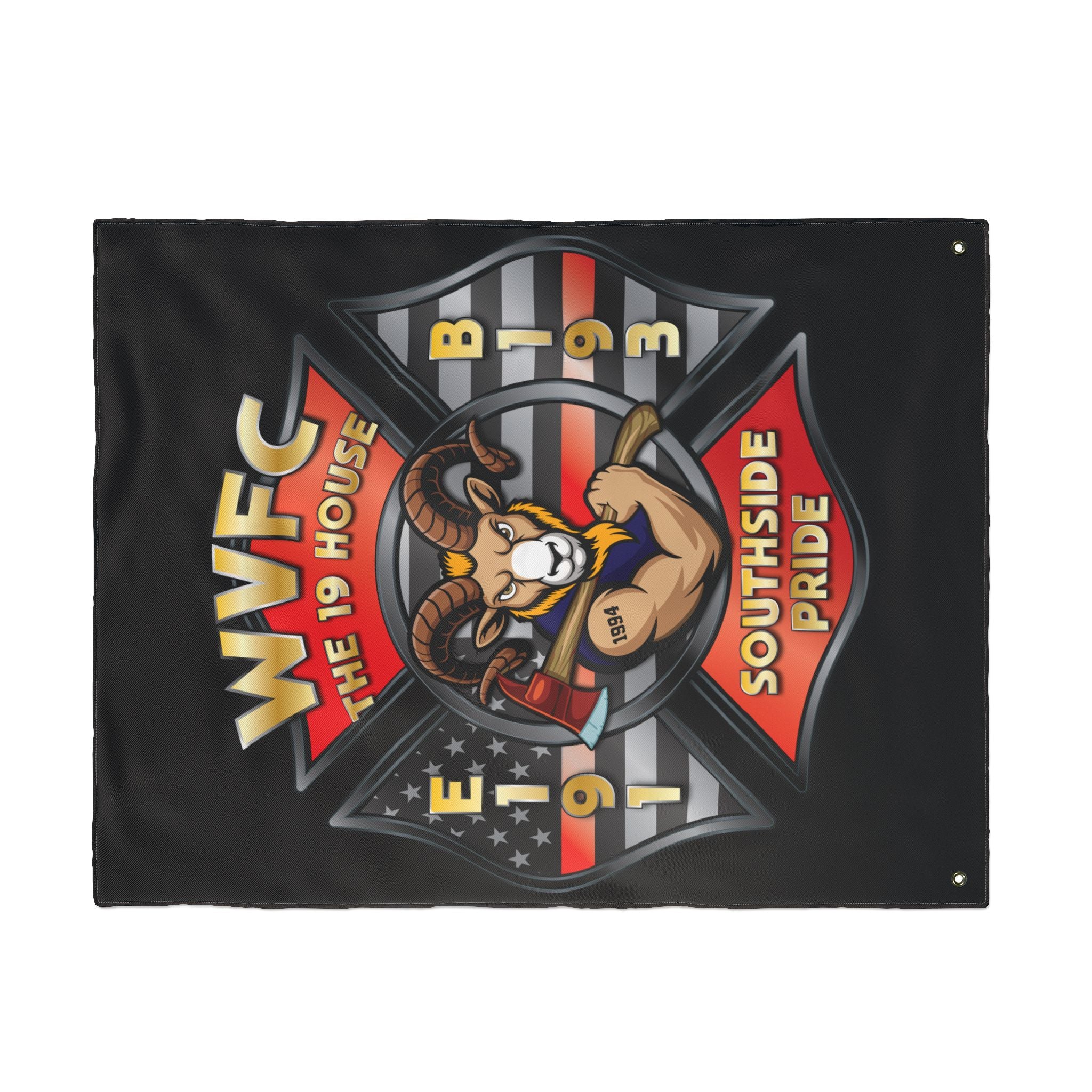 WVFC Goat Vertical - Black Double Sided Flag