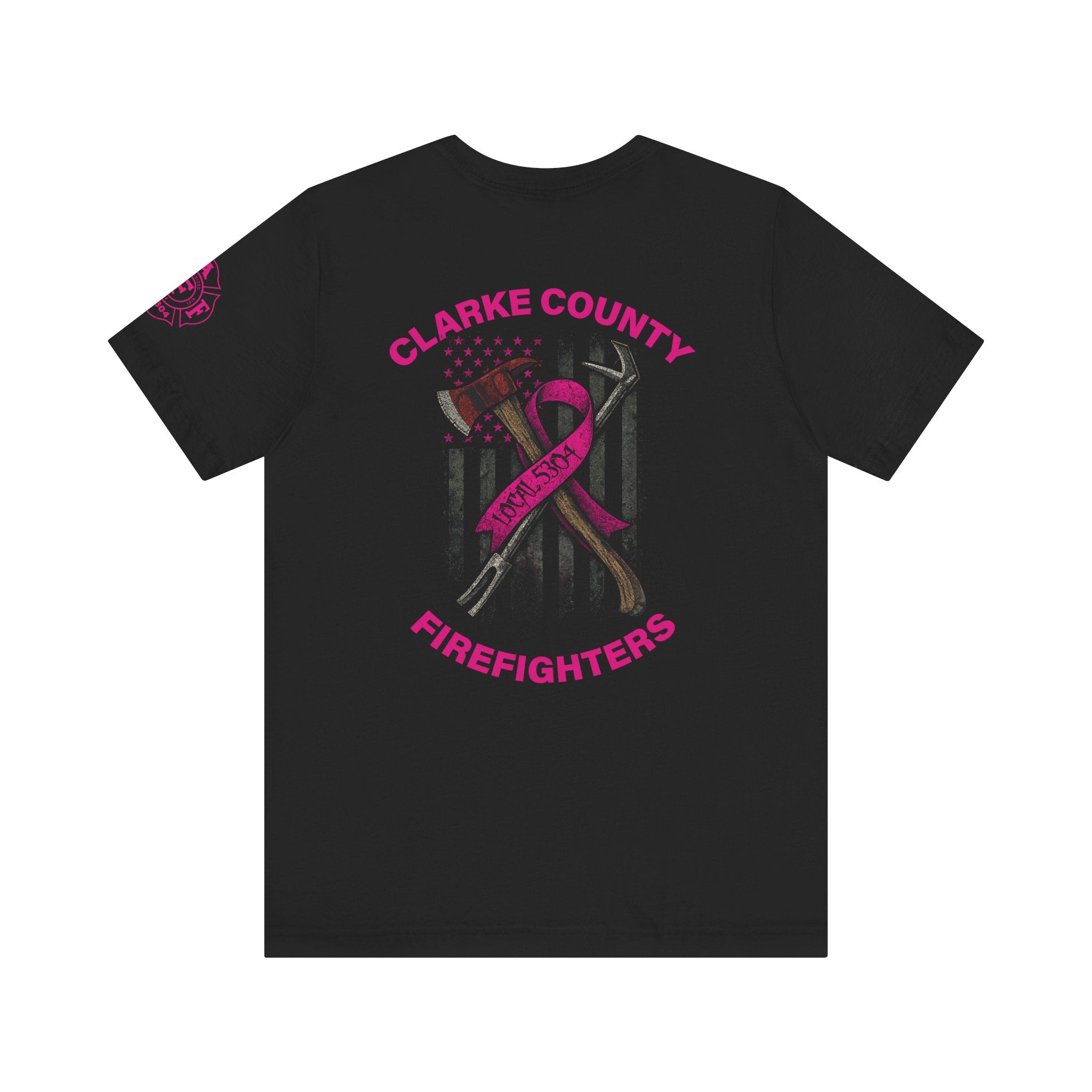 Clarke County Patch Fire Breast Cancer Dark Shirt (Portion of Proceeds go to Local 5304) - Bella+Canvas Soft Jersey Cotton Unisex Tee