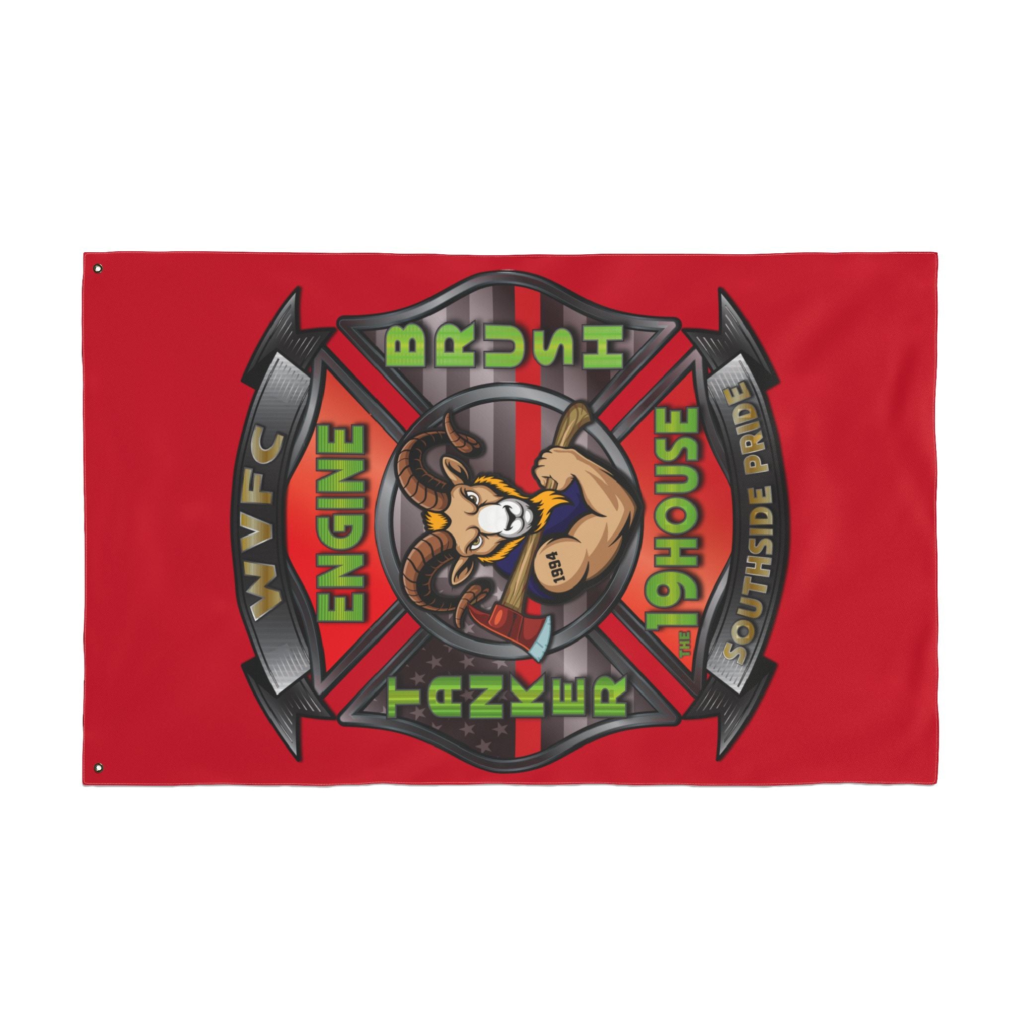 WVFC Goat Logo 2 Vertical - Red Double Sided Flag