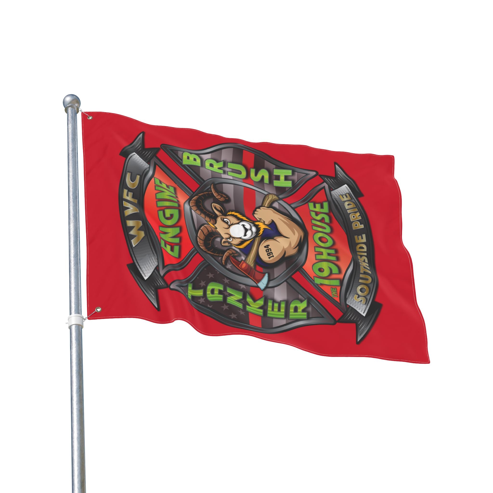 WVFC Goat Logo 2 Vertical - Red Double Sided Flag