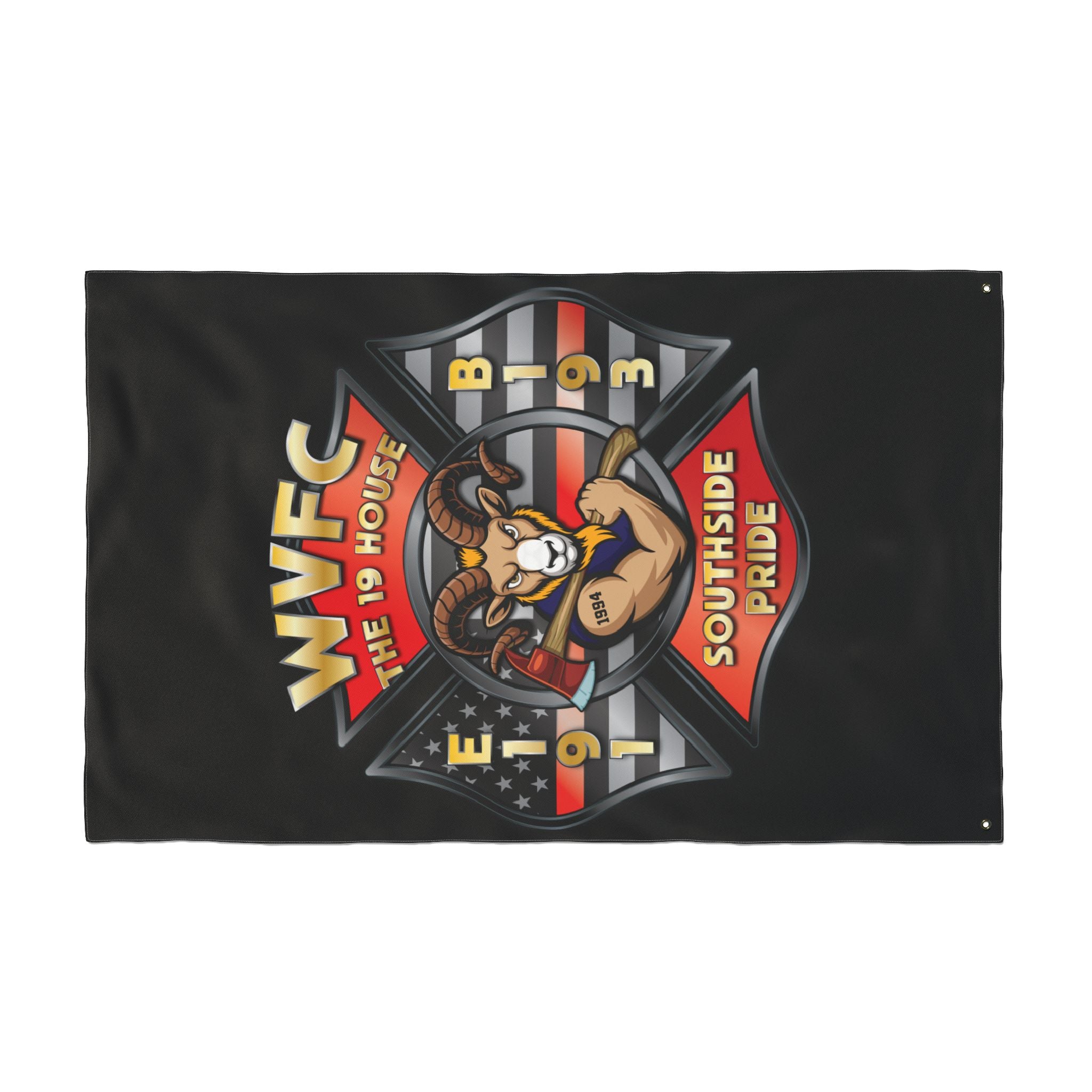 WVFC Goat Vertical - Black Double Sided Flag