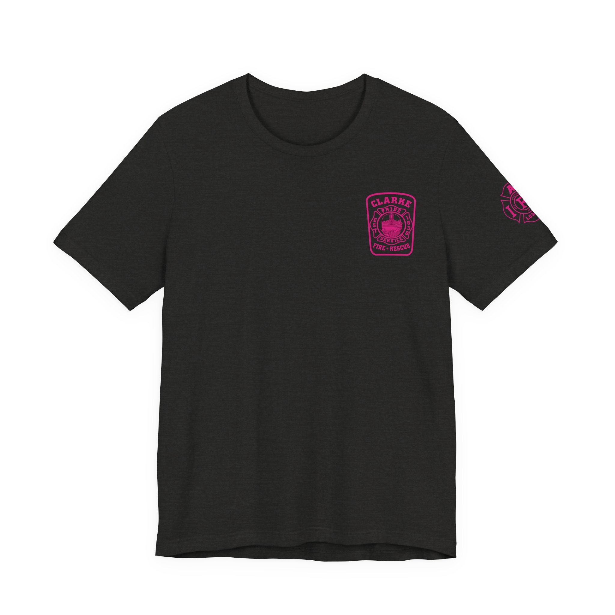 Clarke County Patch Fire Breast Cancer Dark Shirt (Portion of Proceeds go to Local 5304) - Bella+Canvas Soft Jersey Cotton Unisex Tee