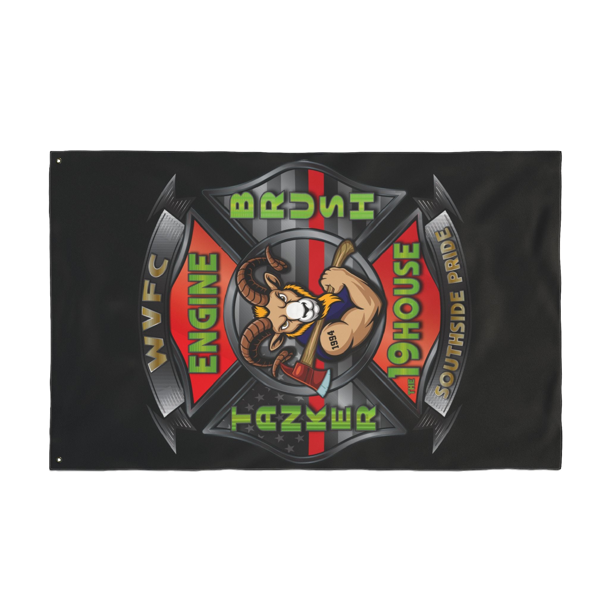 WVFC Goat Logo 2 Vertical - Black Double Sided Flag