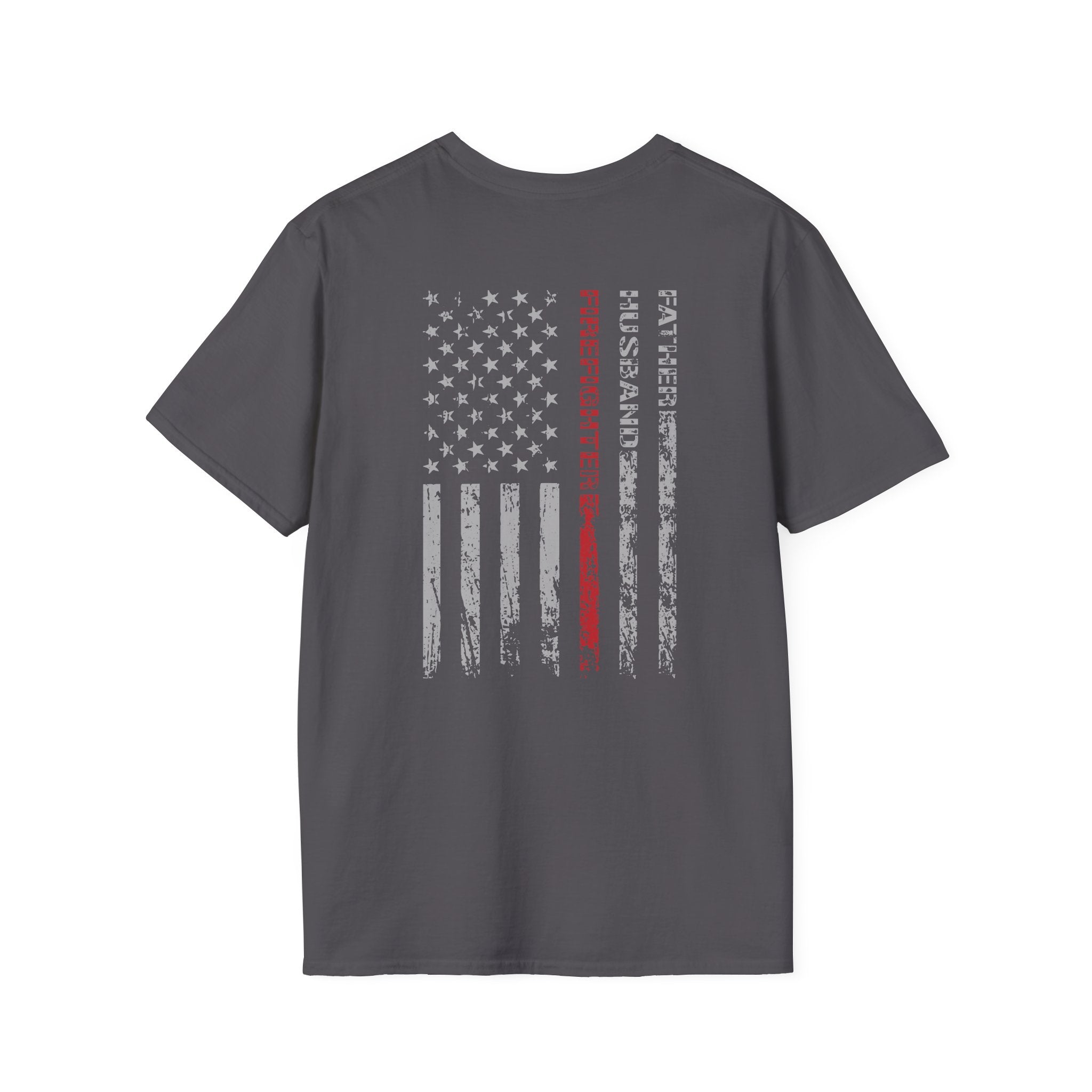 Firefighter Dad US Flag - Unisex Softstyle T-Shirt