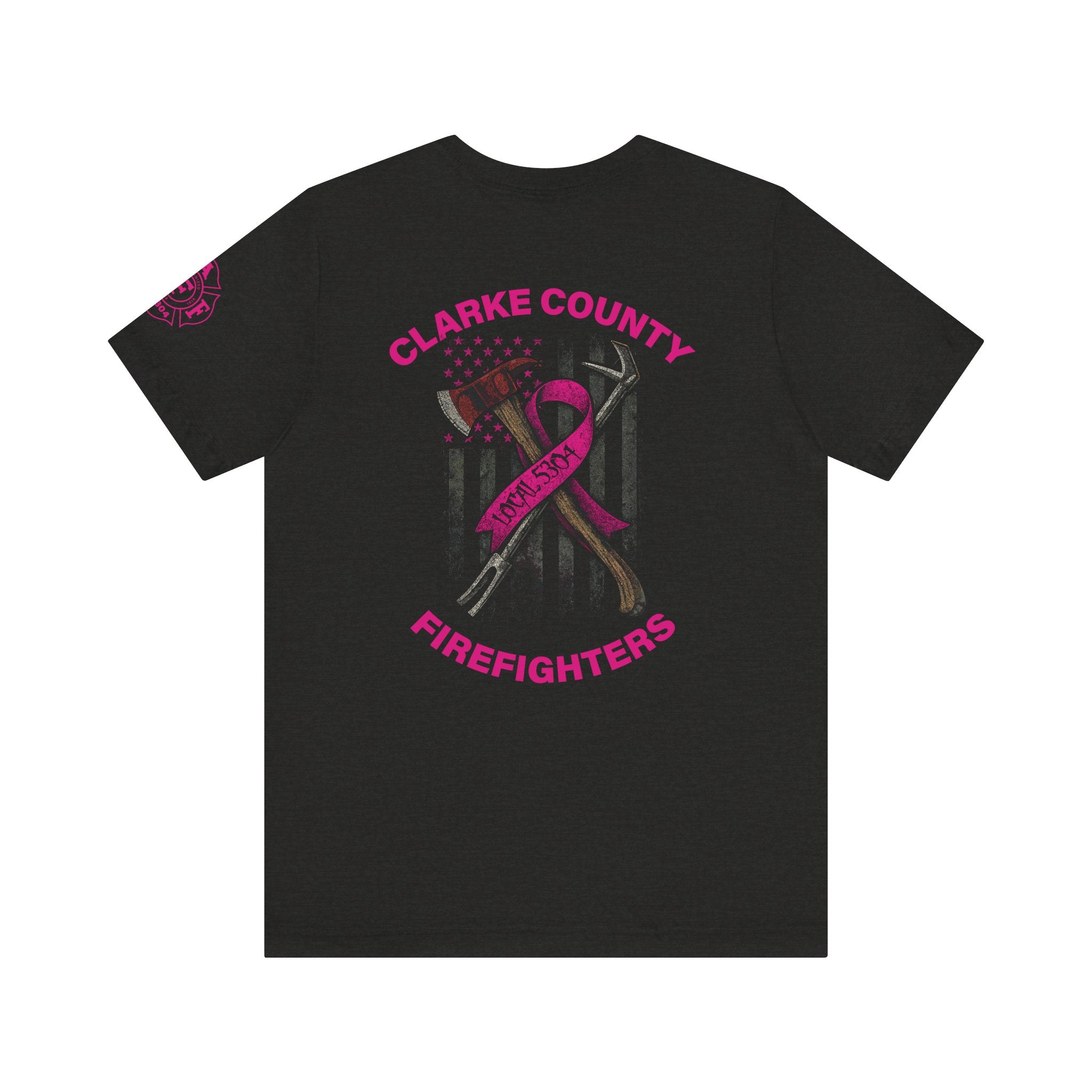 Clarke County Patch Fire Breast Cancer Dark Shirt (Portion of Proceeds go to Local 5304) - Bella+Canvas Soft Jersey Cotton Unisex Tee