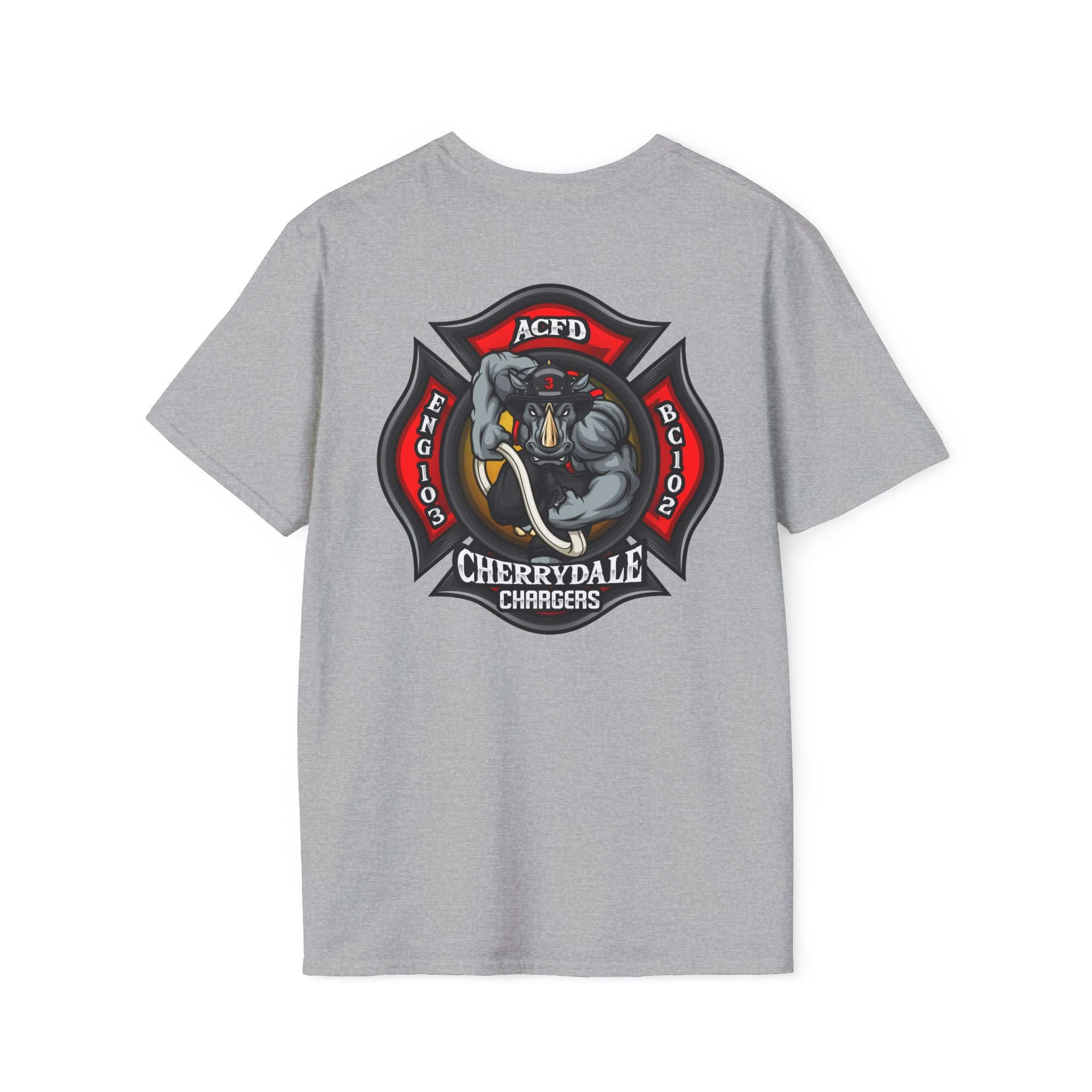 Station 3 front / Rhino back Logo - Gildan Soft Cotton Softstyle T-Shirt