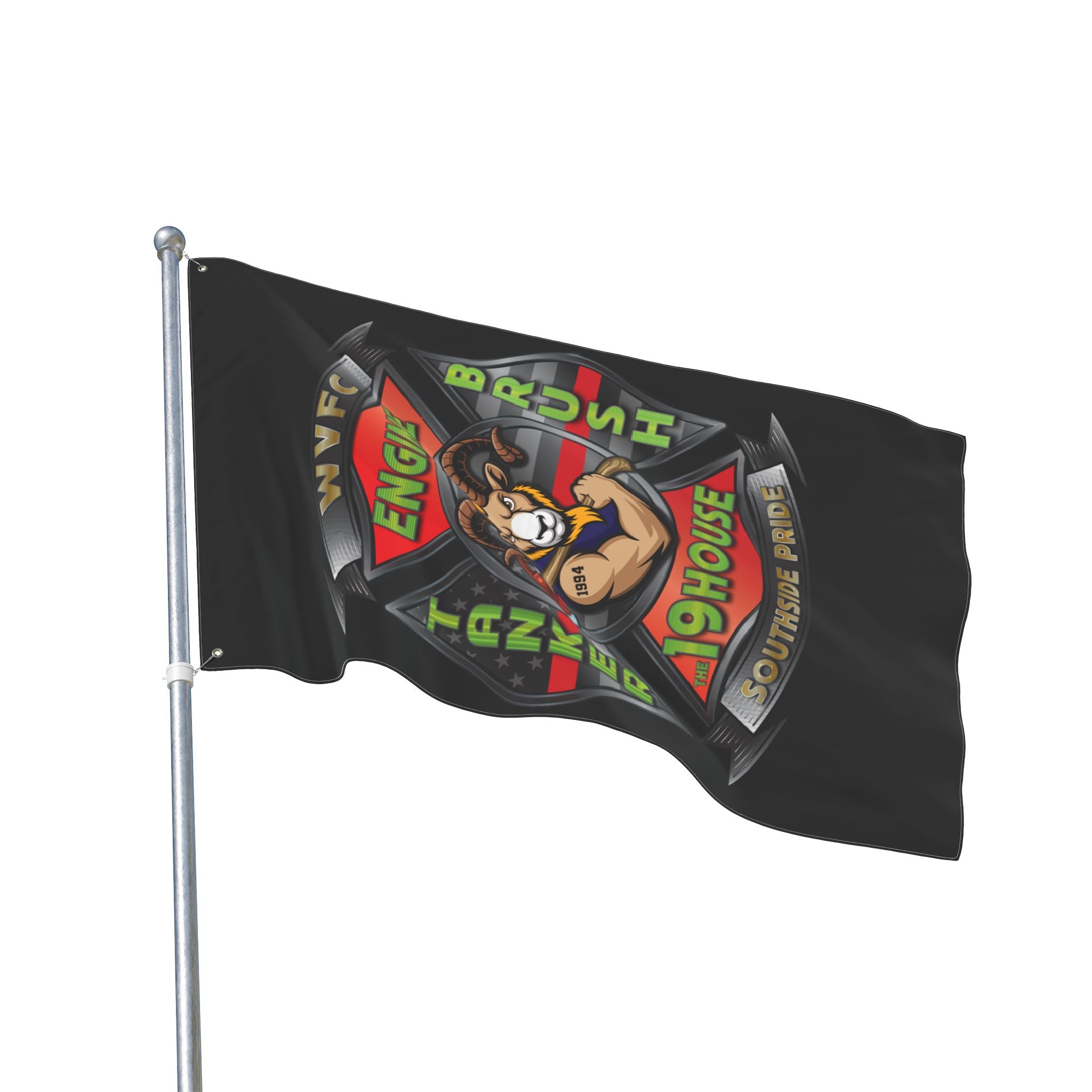 WVFC Goat Logo 2 Vertical - Black Double Sided Flag