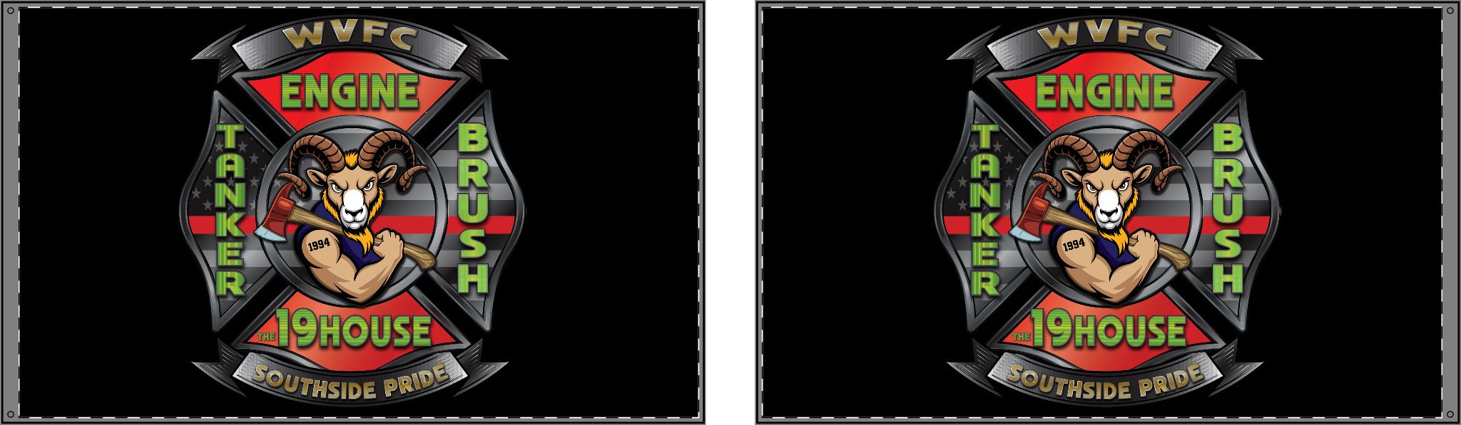 WVFC Goat Logo 2 - Black Double Sided Flag