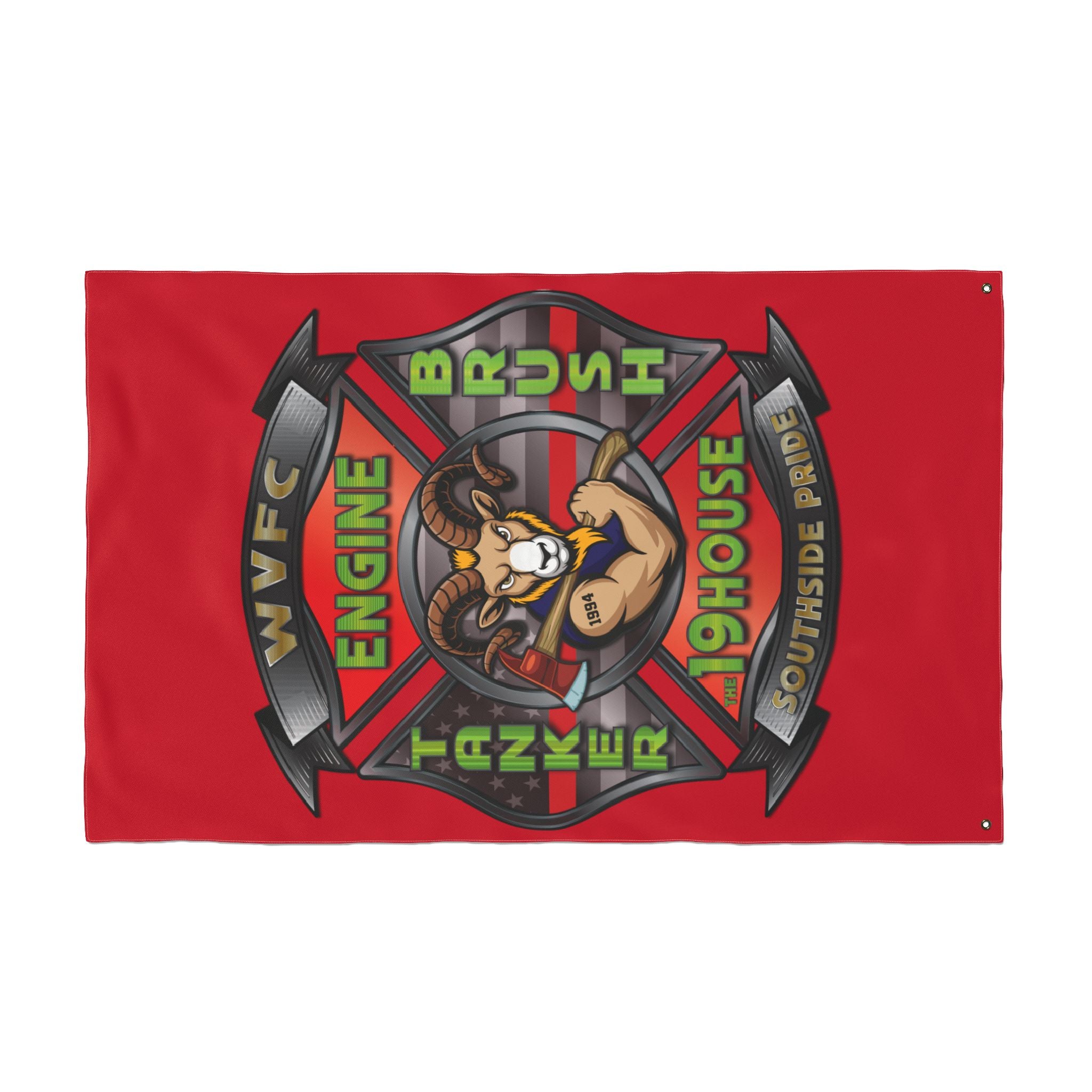 WVFC Goat Logo 2 Vertical - Red Double Sided Flag