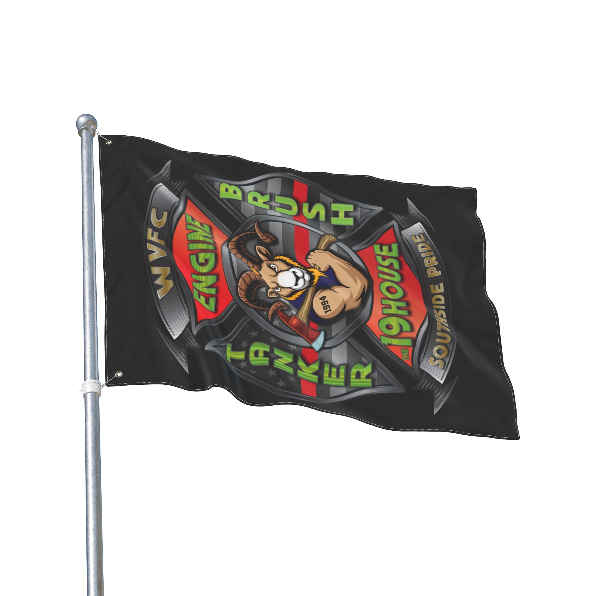 WVFC Goat Logo 2 Vertical - Black Double Sided Flag