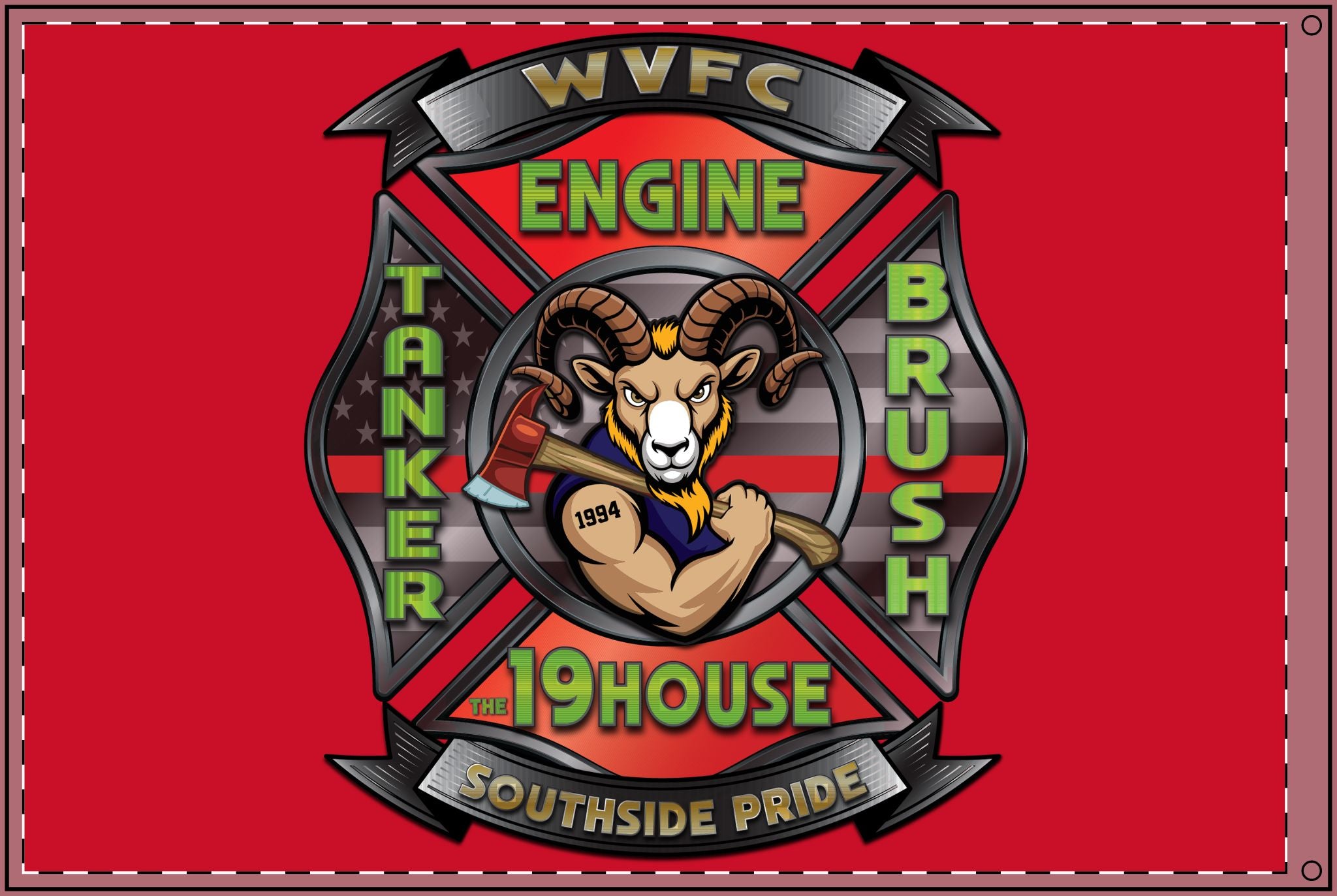 WVFC Goat Logo 2 - Red Double Sided Flag
