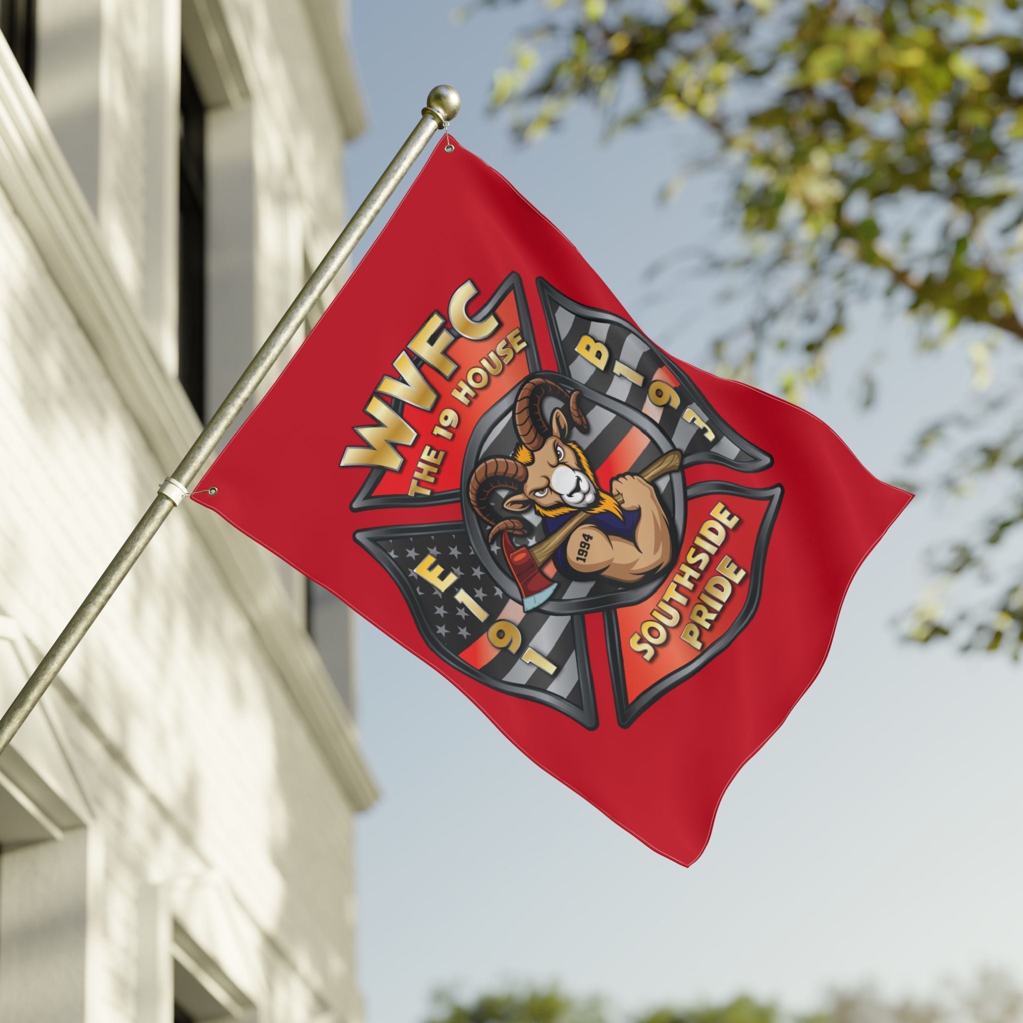 WVFC Goat Vertical - Red Double Sided Flag