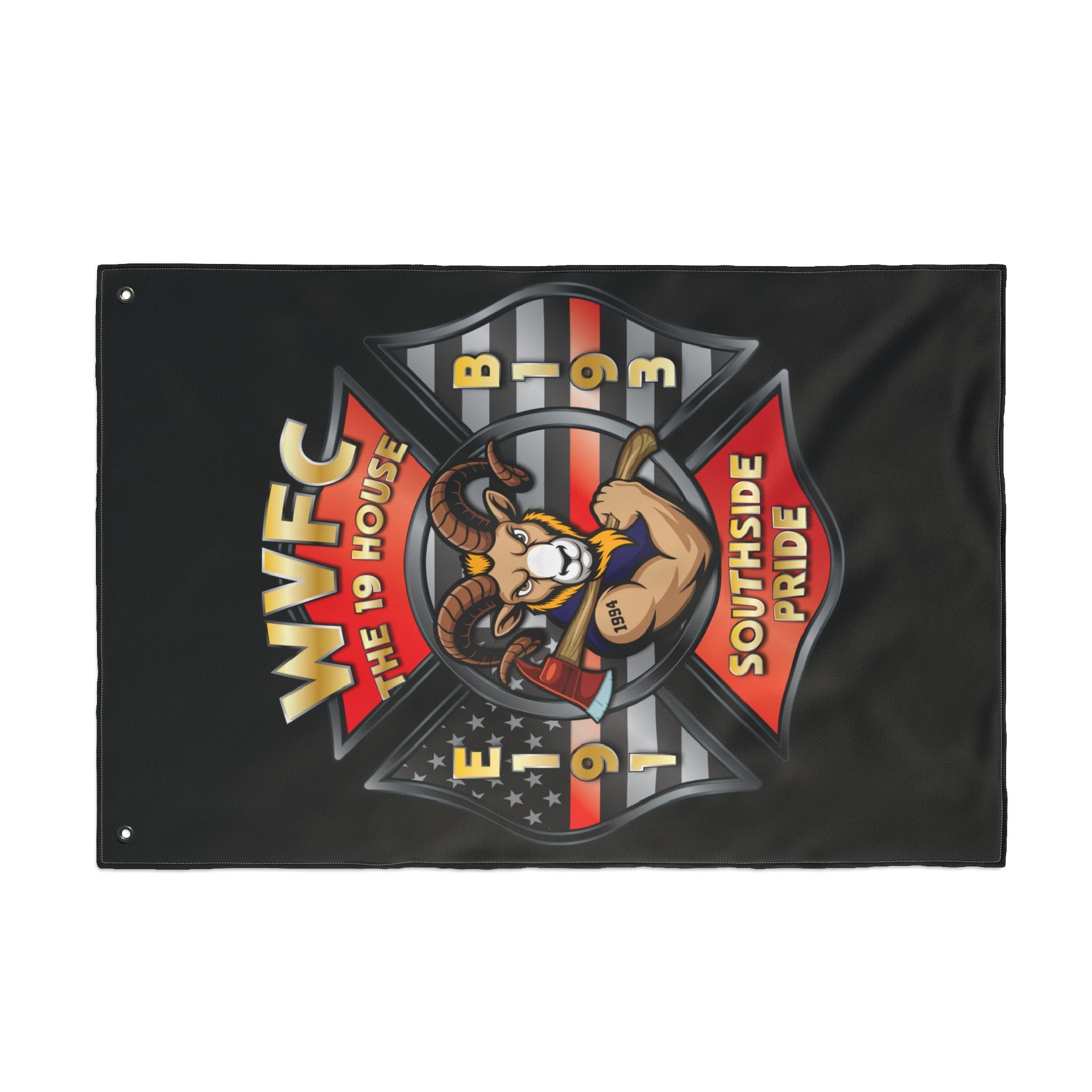 WVFC Goat Vertical - Black Double Sided Flag