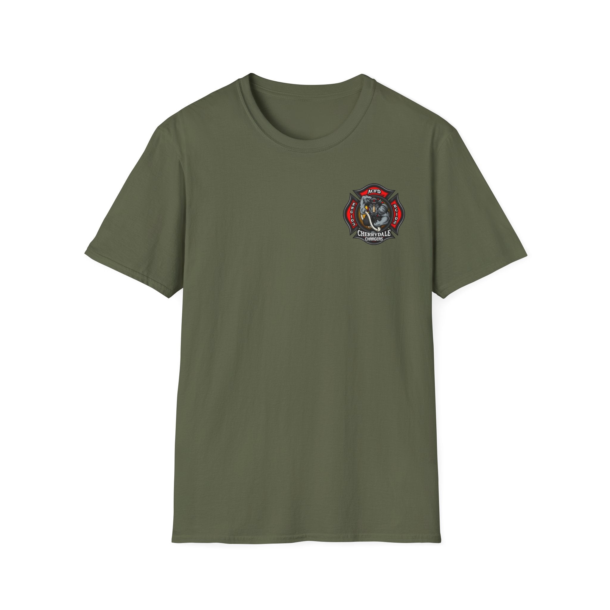 Station 3 Rhino Logo Firefighter Back - Gildan Soft Cotton Softstyle T-Shirt