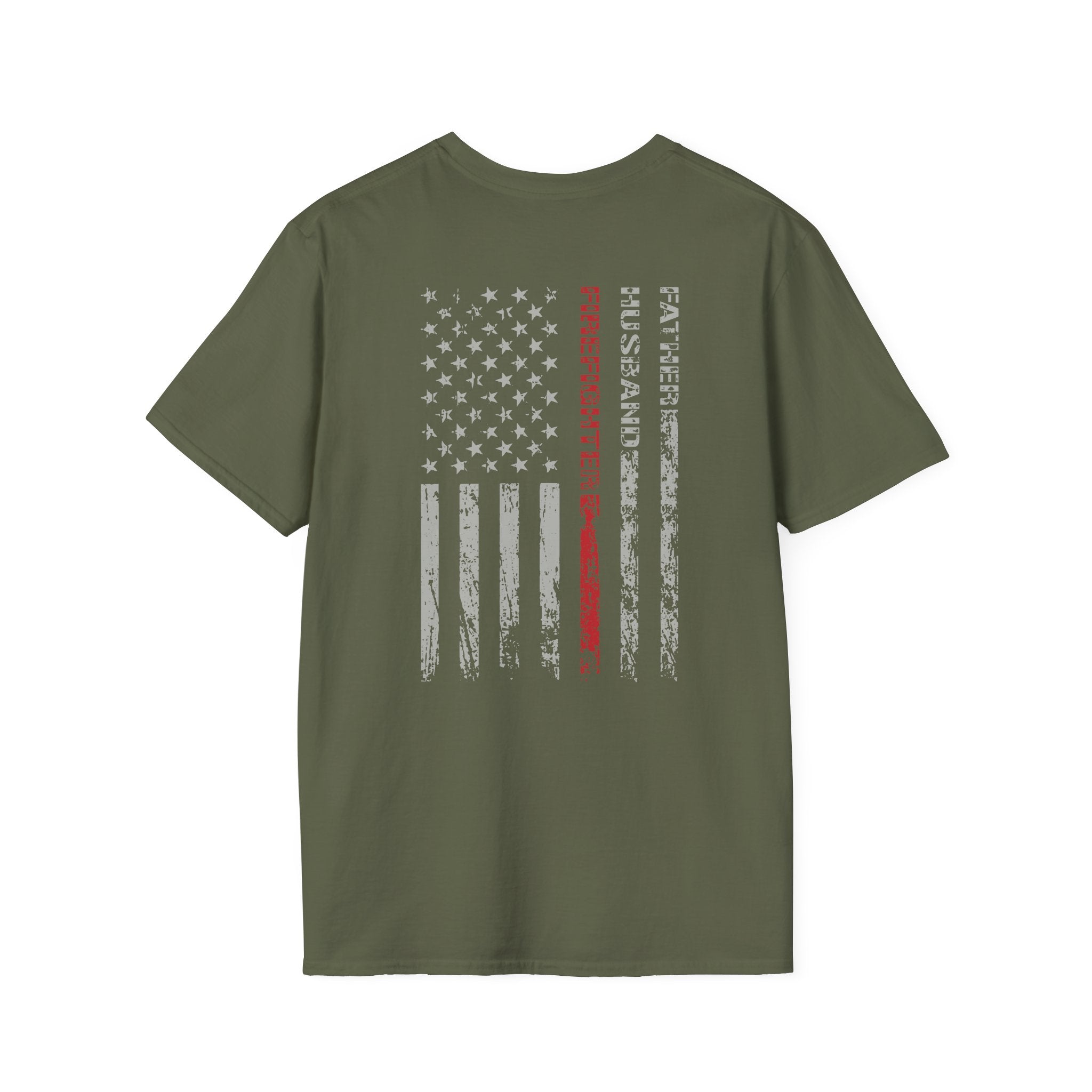Firefighter Dad US Flag - Unisex Softstyle T-Shirt