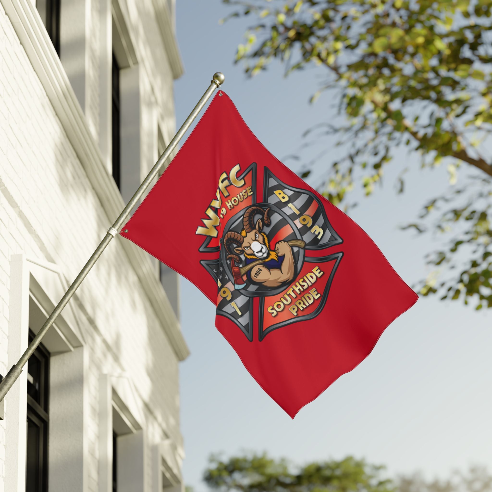 WVFC Goat Vertical - Red Double Sided Flag