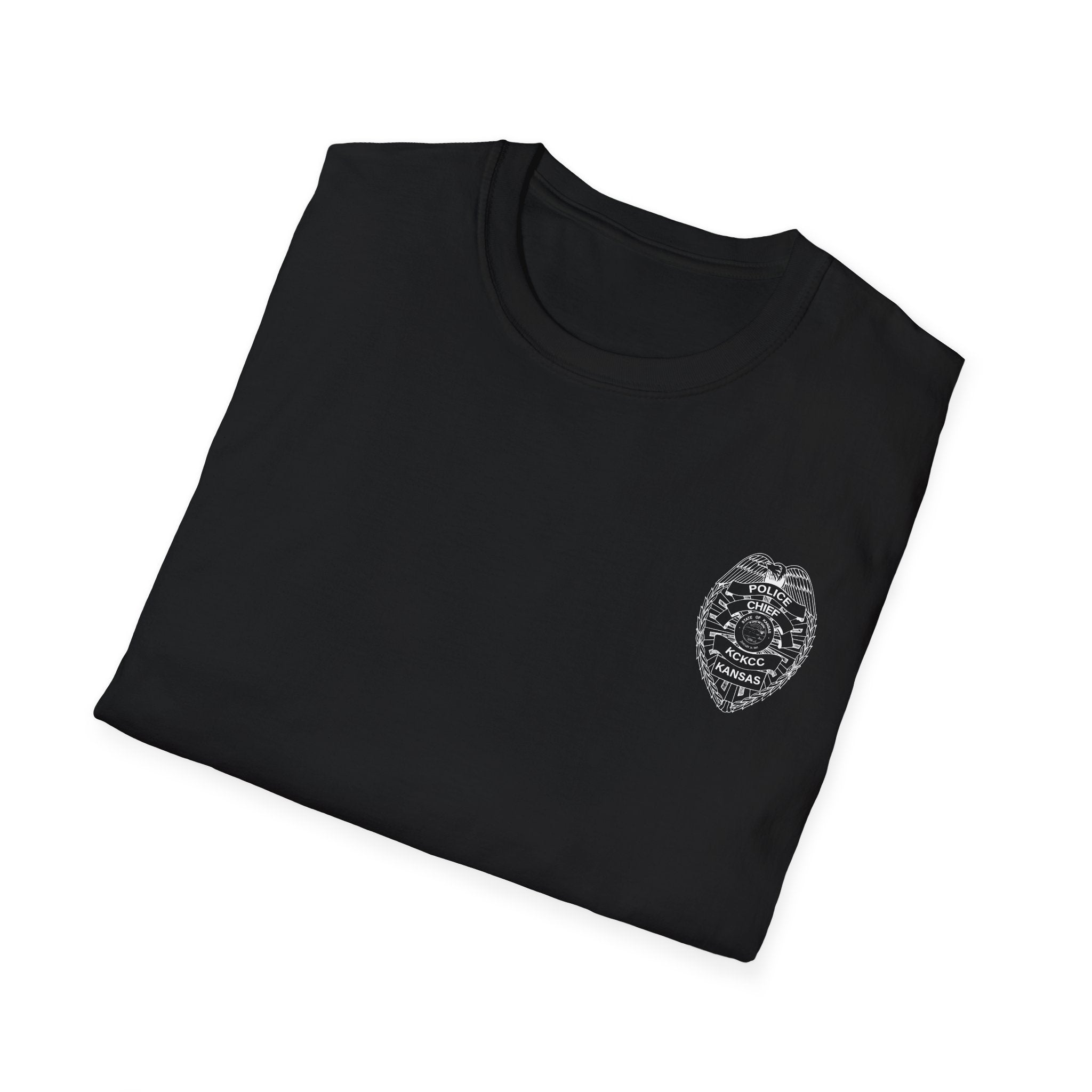 KCKCC Chief Badge White outline - Gildan 64000 Unisex Softstyle T-Shirt