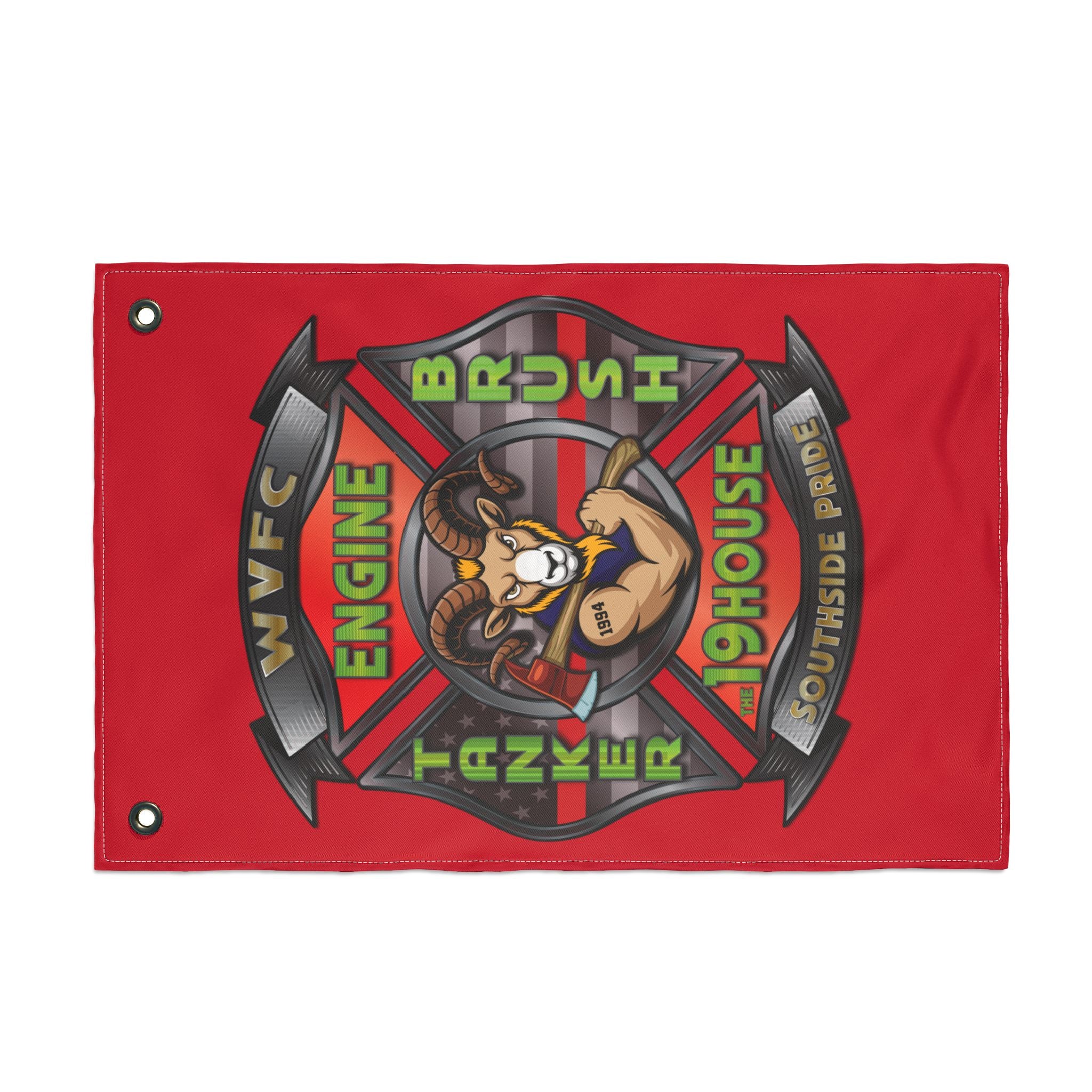 WVFC Goat Logo 2 Vertical - Red Double Sided Flag