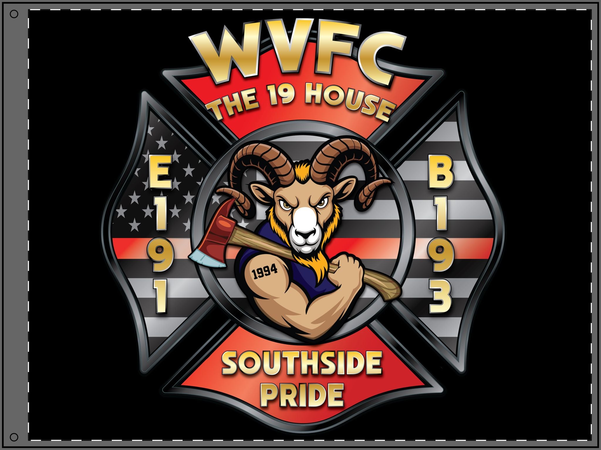 WVFC Goat - Black Double Sided Flag