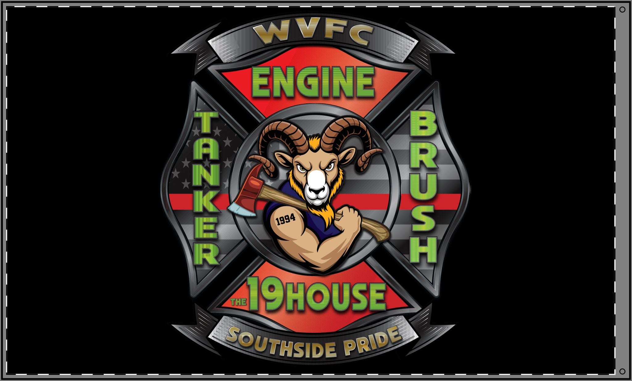 WVFC Goat Logo 2 - Black Double Sided Flag