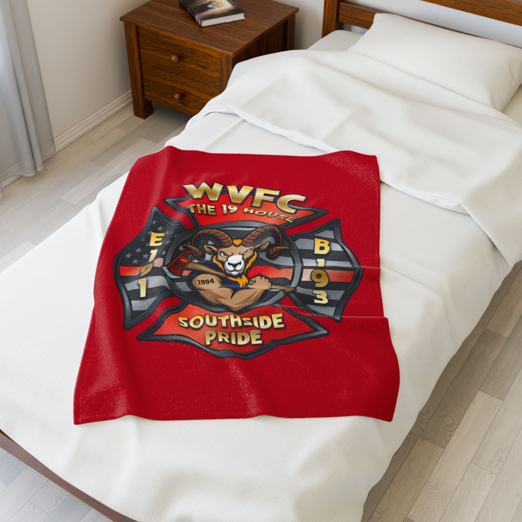 CWVFC Goat Logo 1 - Red Velveteen Plush Blanket