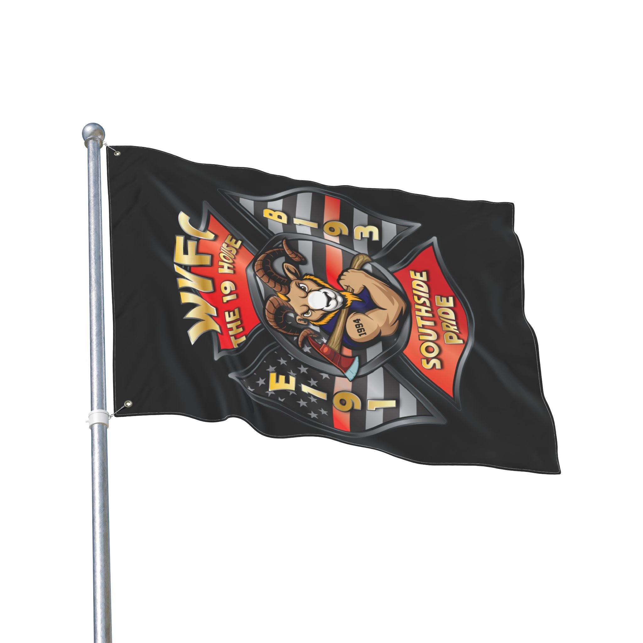 WVFC Goat Vertical - Black Double Sided Flag